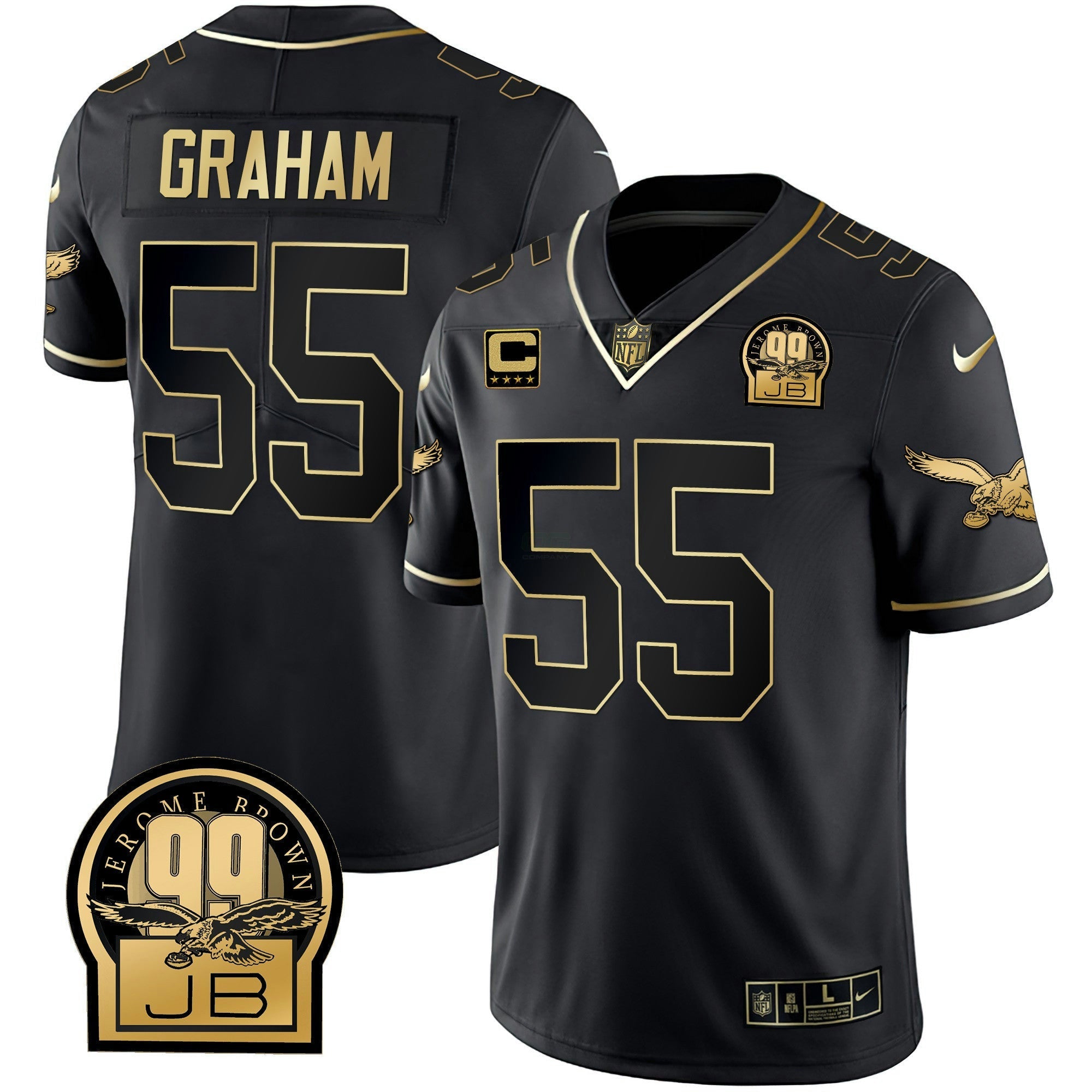 Camisa NFL Jerome Brown Retired Patch Preta Dourada & Kelly Jersey