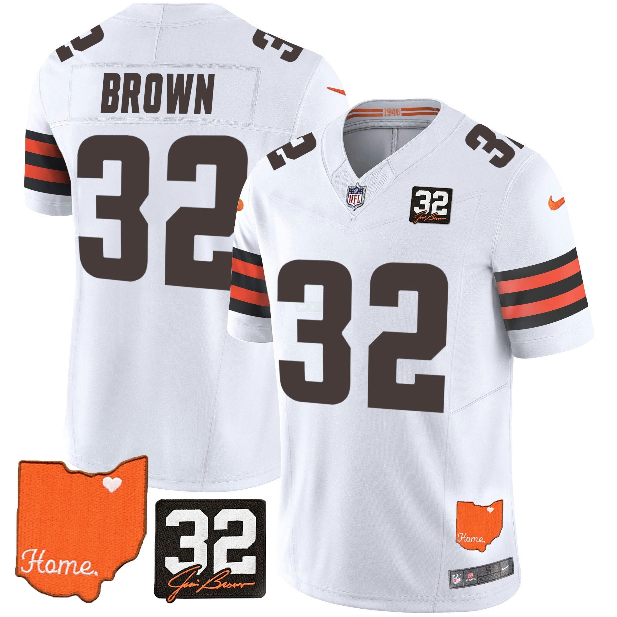 Camisa NFL Jim Brown #32 Jim Brown Memorial & Home Patch Jersey