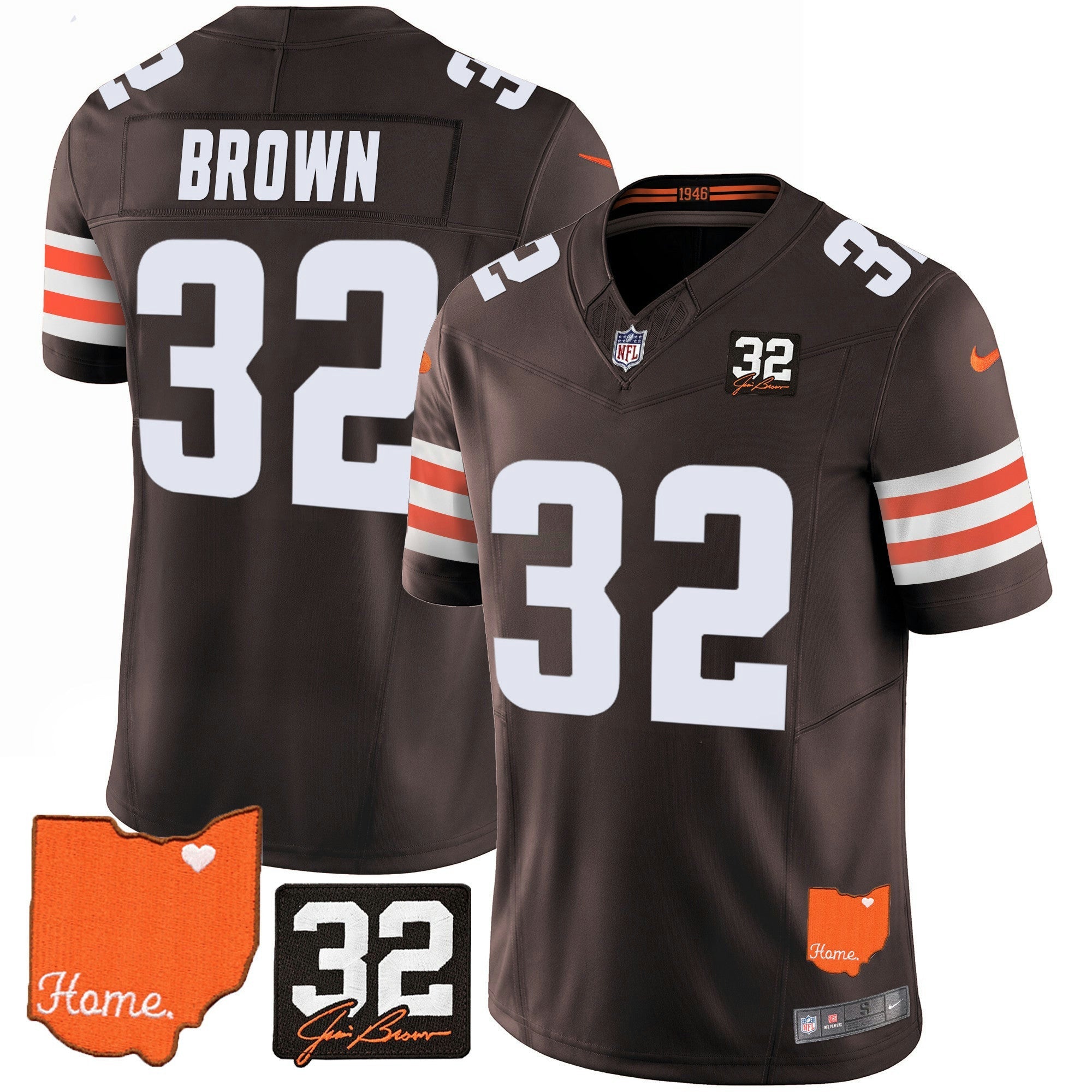 Camisa NFL Jim Brown #32 Jim Brown Memorial & Home Patch Jersey