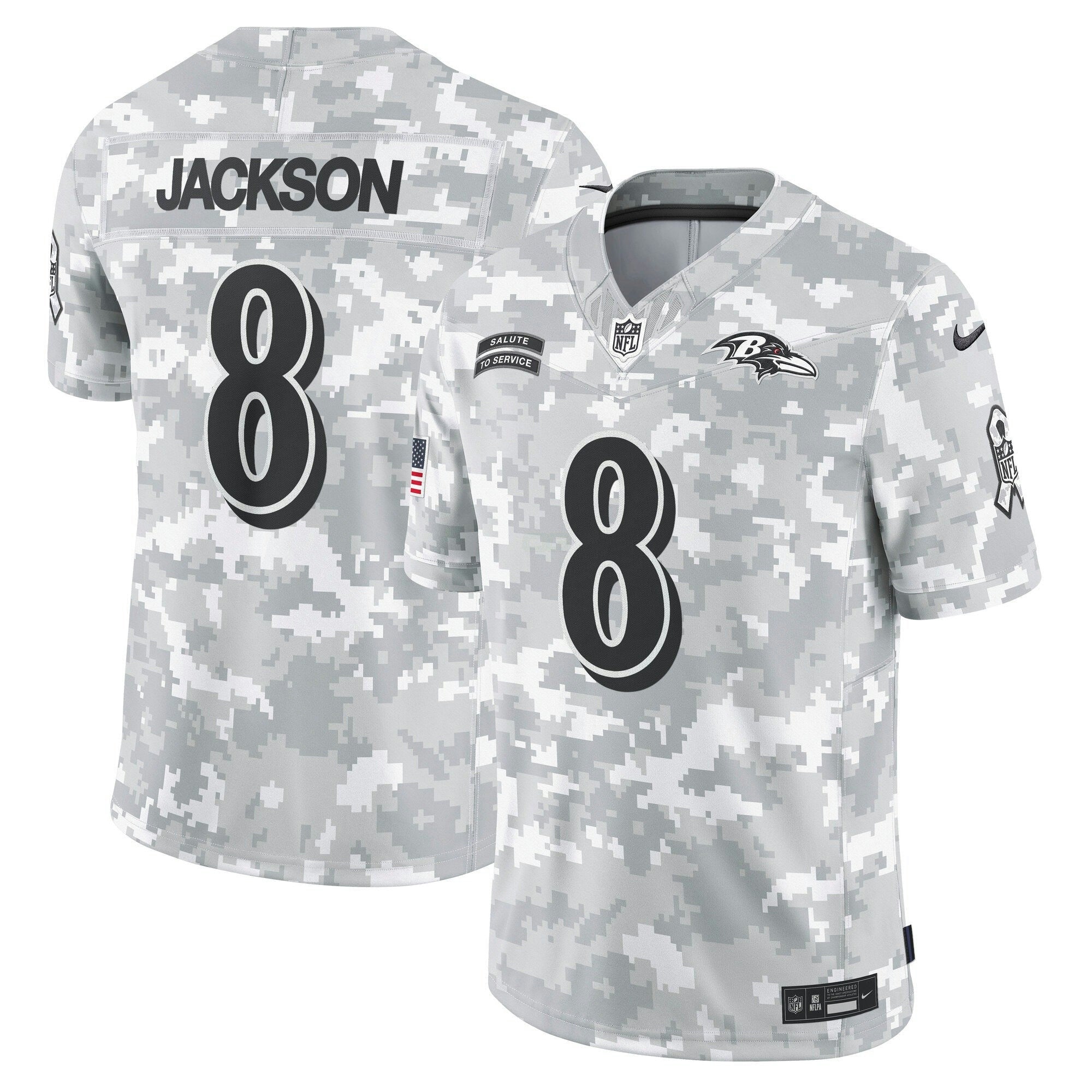 Camisa NFL Lamar Jackson Baltimore 2024 Salute to Service Vapor Limited Jersey – Arctic Camo - Arctic Camuflada