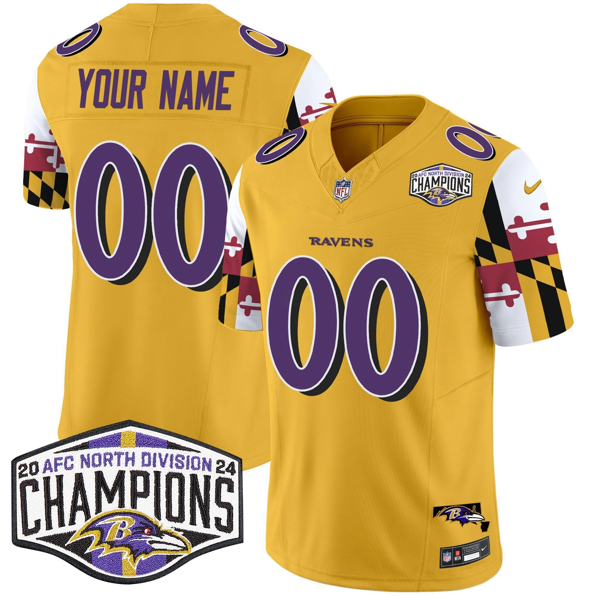 Camisa NFL Maryland Flag 2024 AFC North Division Champions Patch Vapor Limited Jersey
