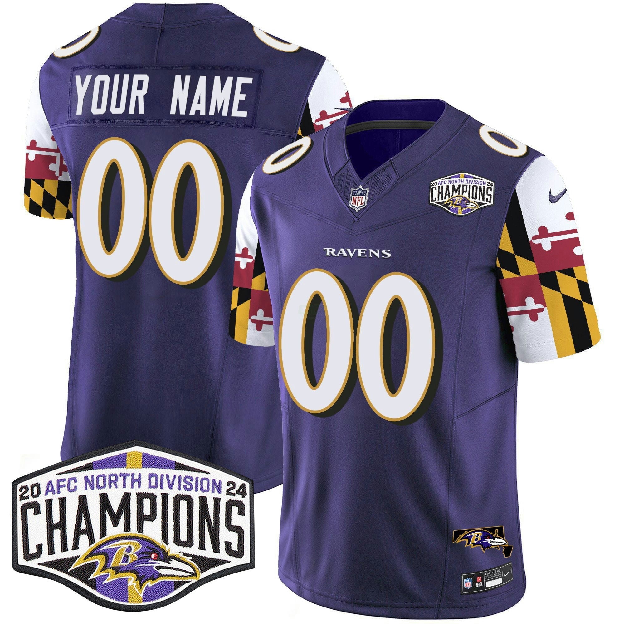 Camisa NFL Maryland Flag 2024 AFC North Division Champions Patch Vapor Limited Jersey
