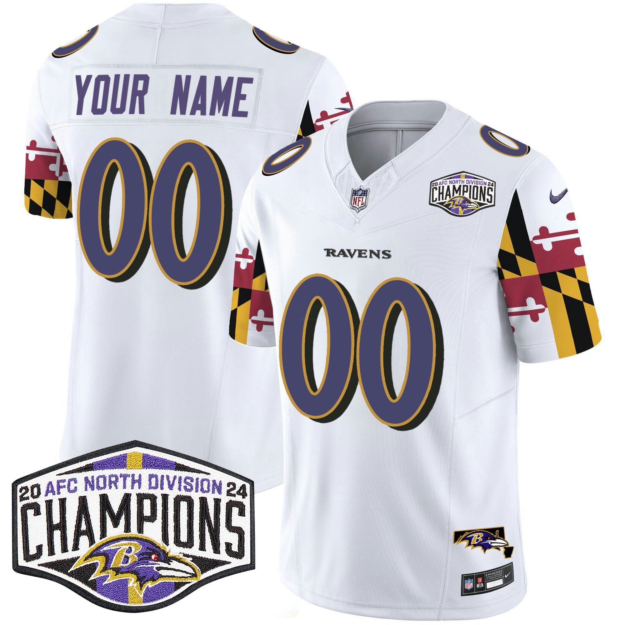 Camisa NFL Maryland Flag 2024 AFC North Division Champions Patch Vapor Limited Jersey