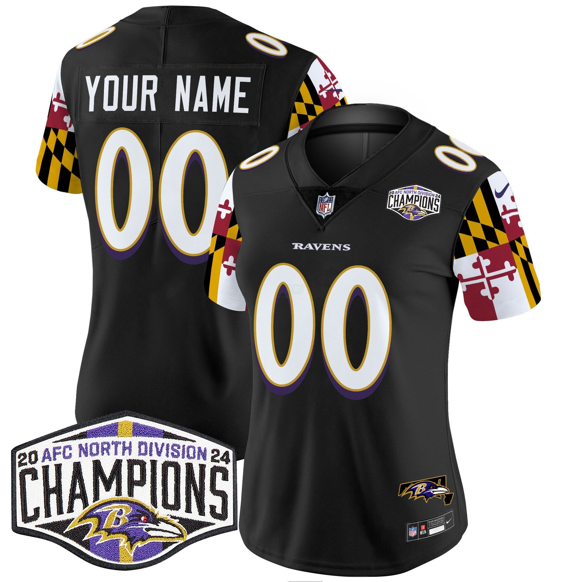 Camisa NFL Maryland Flag 2024 AFC North Division Champions Patch Vapor Limited Jersey