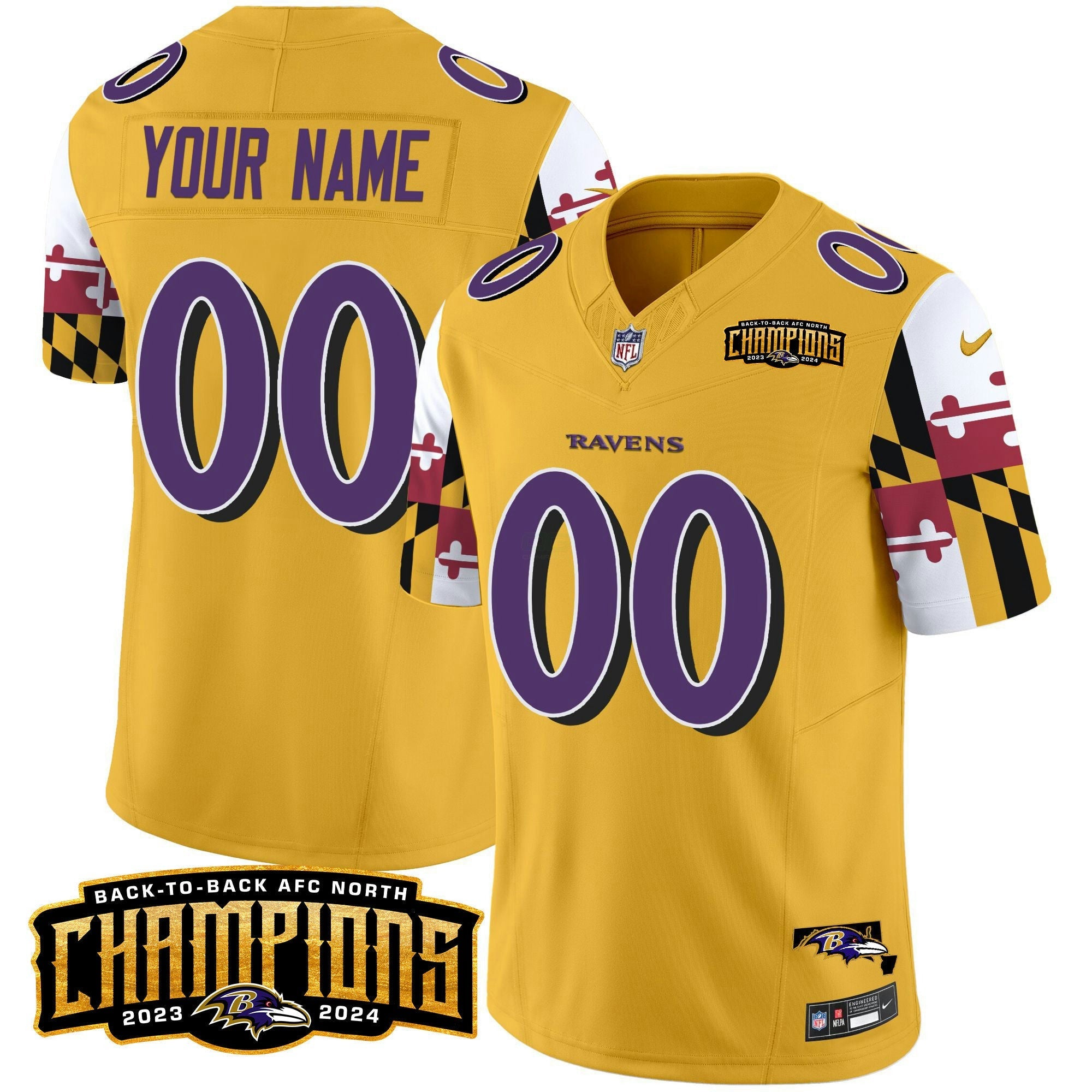 Camisa NFL Maryland Flag Back To Back AFC North Champions Patch Vapor Limited Jersey