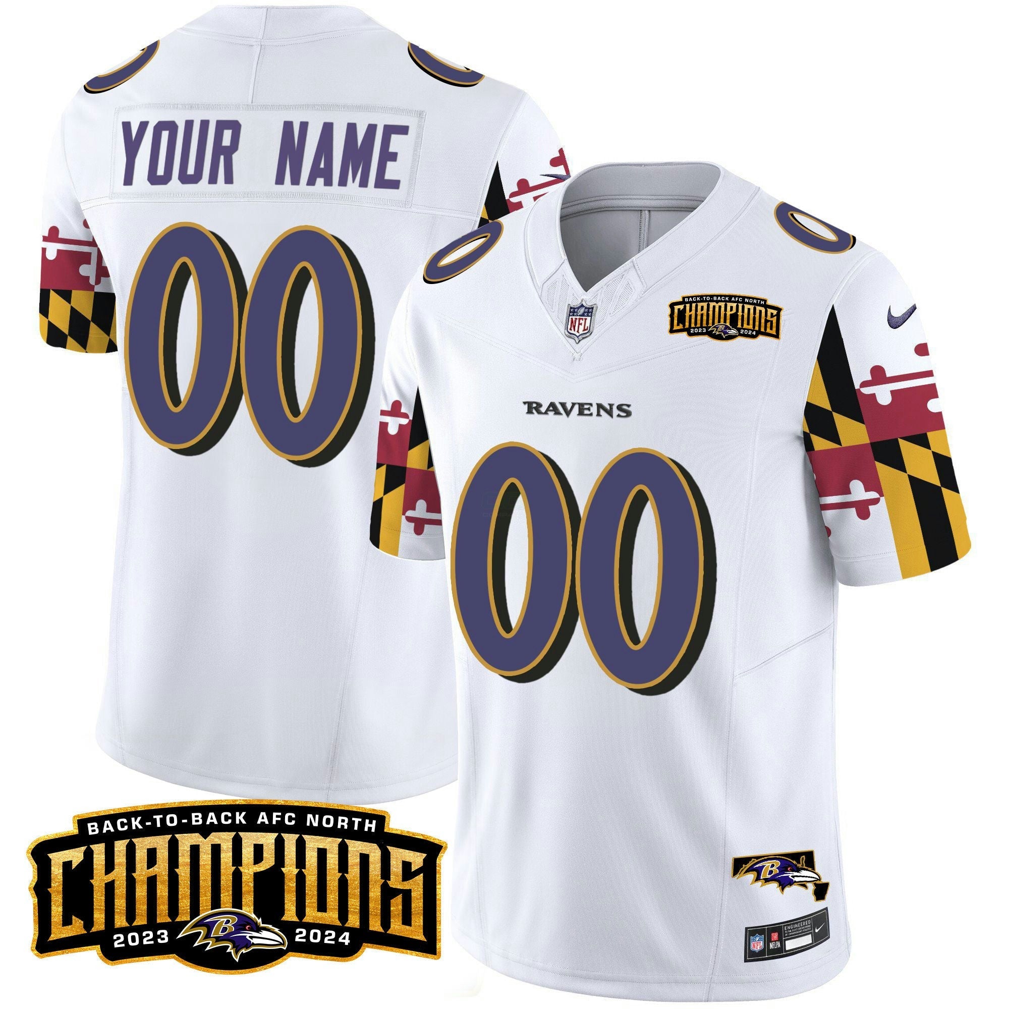 Camisa NFL Maryland Flag Back To Back AFC North Champions Patch Vapor Limited Jersey