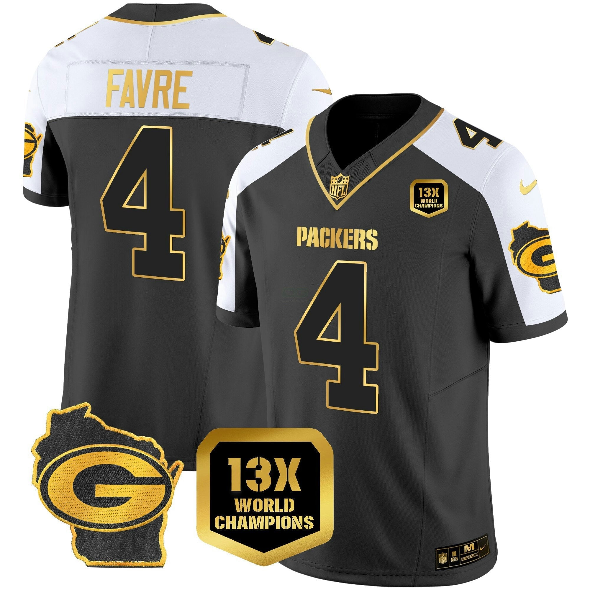Camisa NFL Men’s 13 Time World Champions & Home Patch Dourada Vapor Jersey