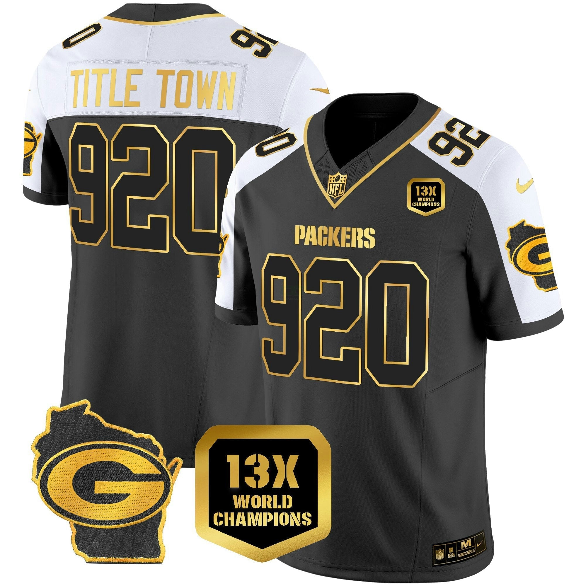 Camisa NFL Men’s 13 Time World Champions & Home Patch Dourada Vapor Jersey