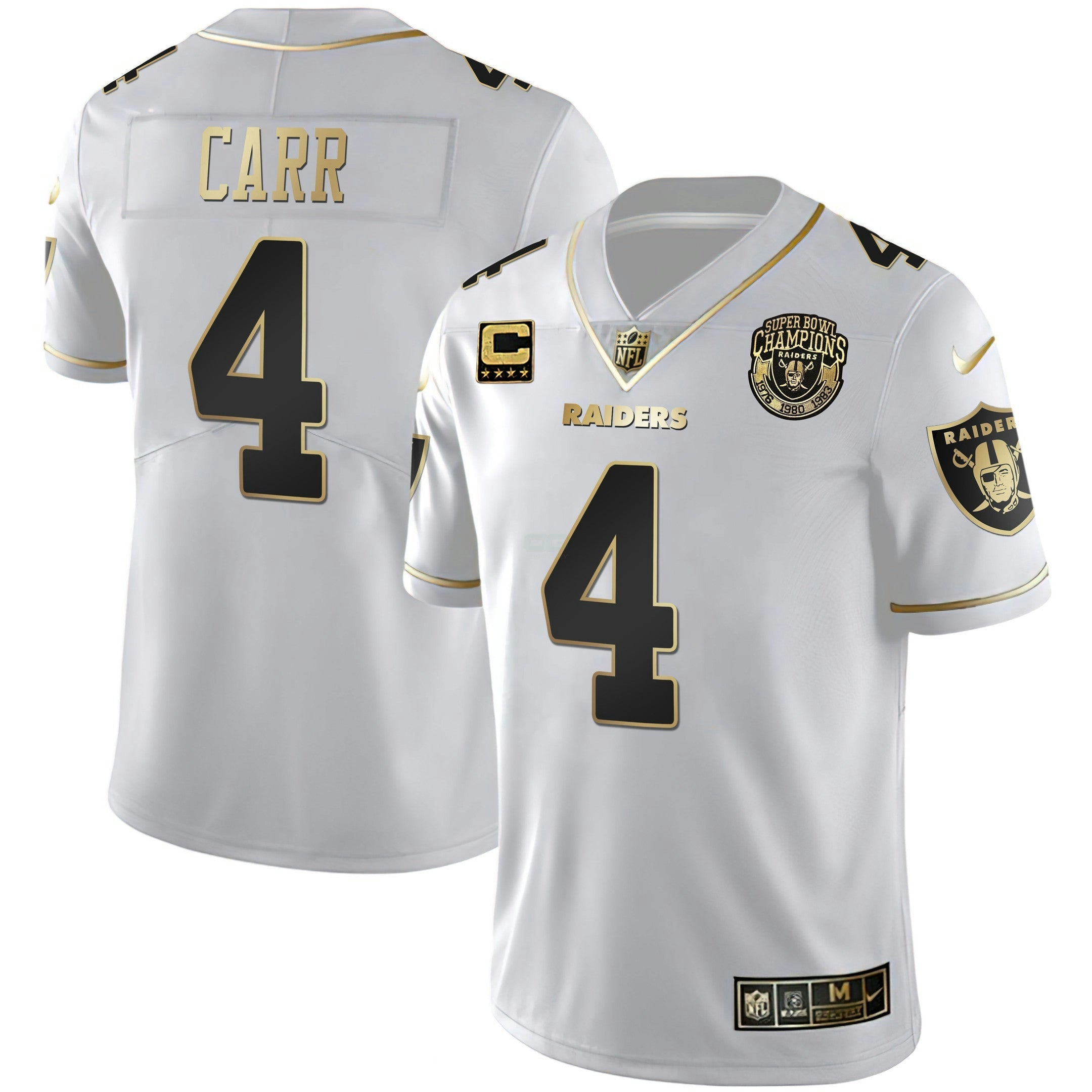 Camisa NFL Men’s 1976 – 1980 – 1983 Super Bowl Champions Patch Branca Dourada and Preta Dourada