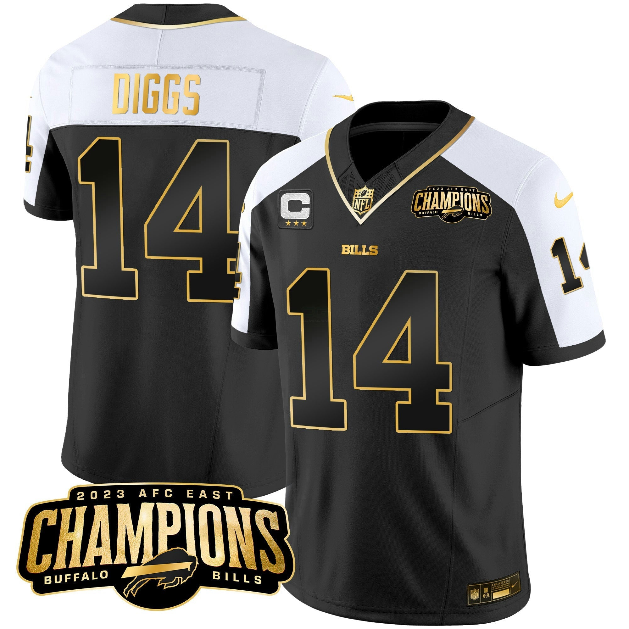 Camisa NFL Men’s 2023 AFC East Champions Patch Dourada Vapor Jersey