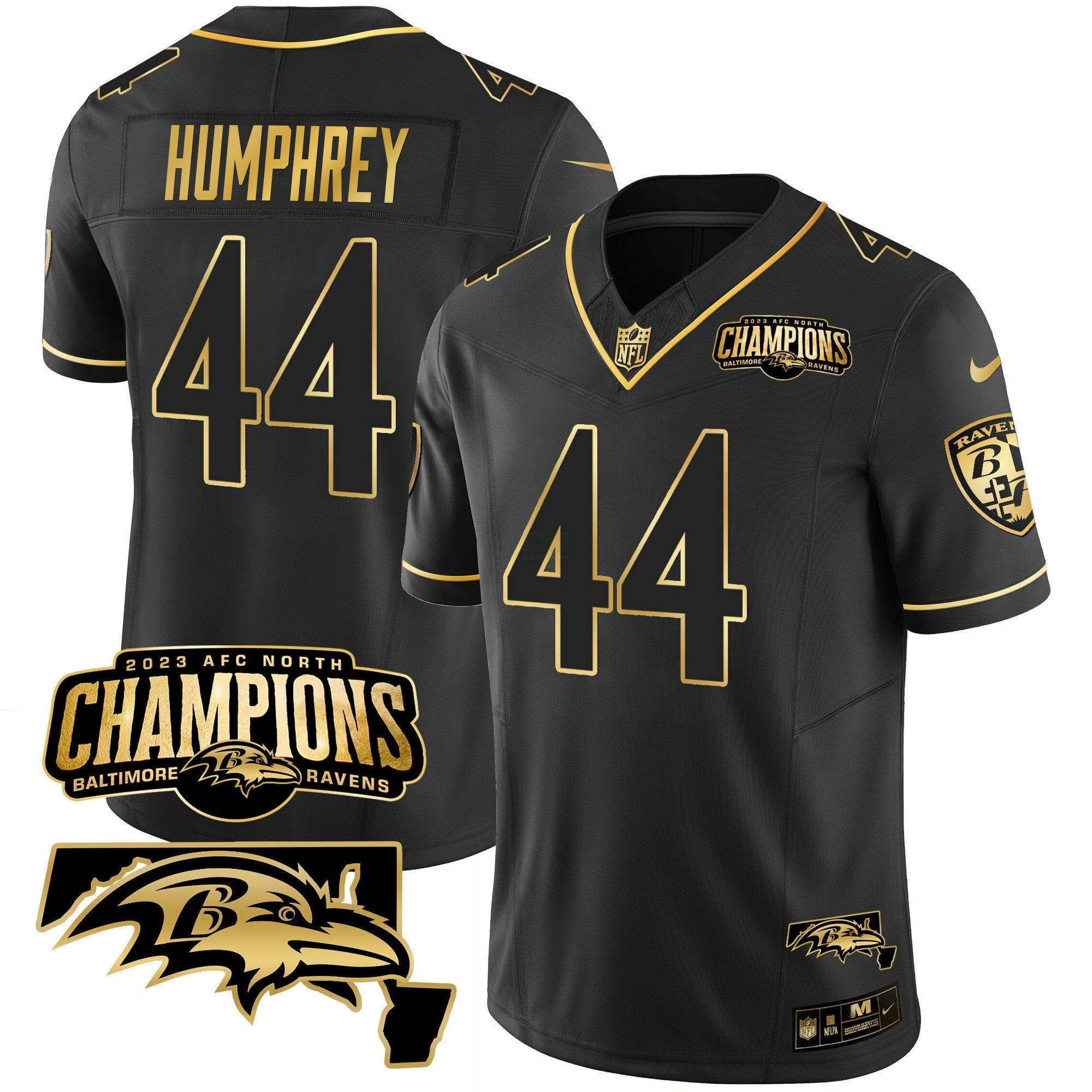 Camisa NFL Men’s 2023 AFC North Champions & Maryland Patch Dourada Vapor Jersey