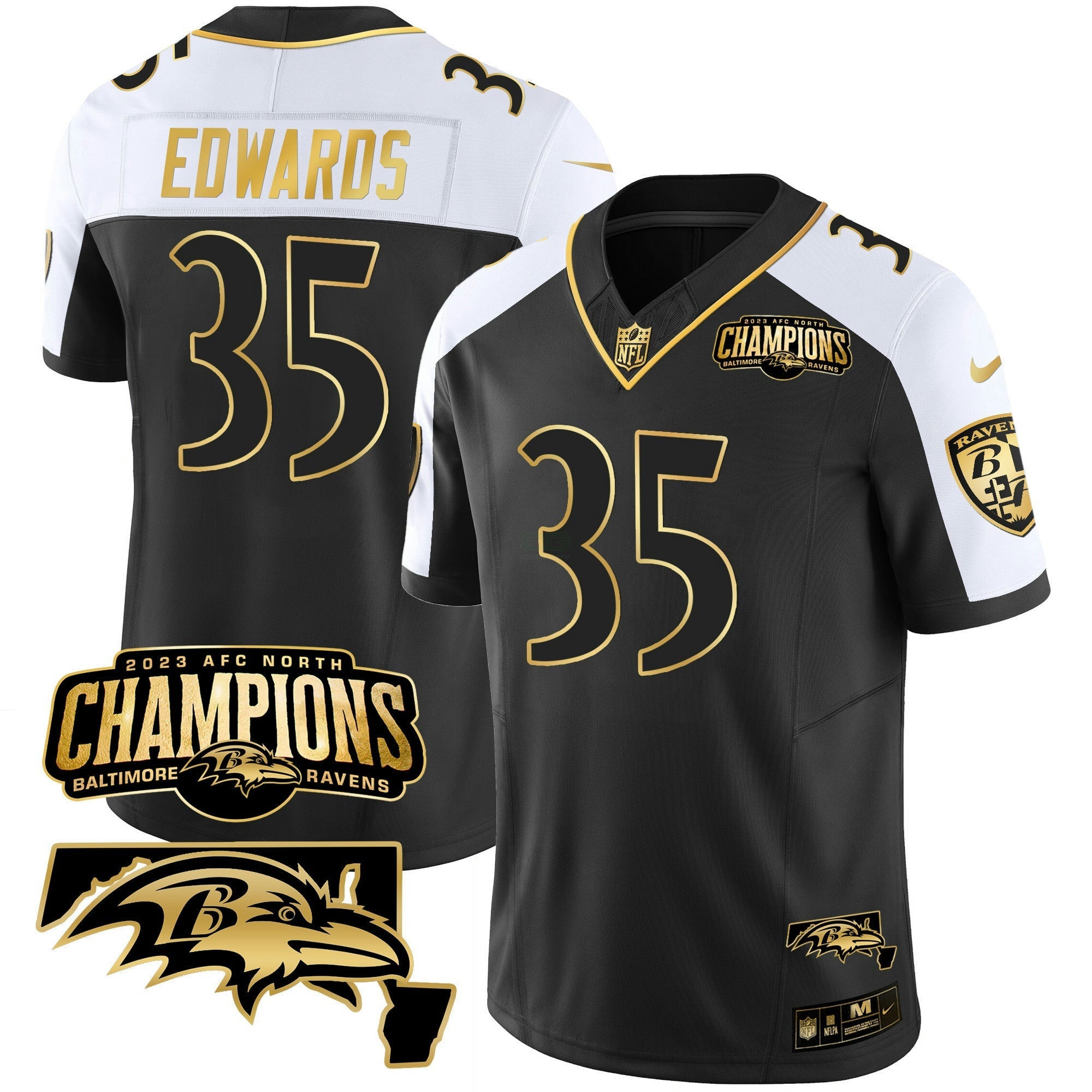 Camisa NFL Men’s 2023 AFC North Champions & Maryland Patch Dourada Vapor Jersey