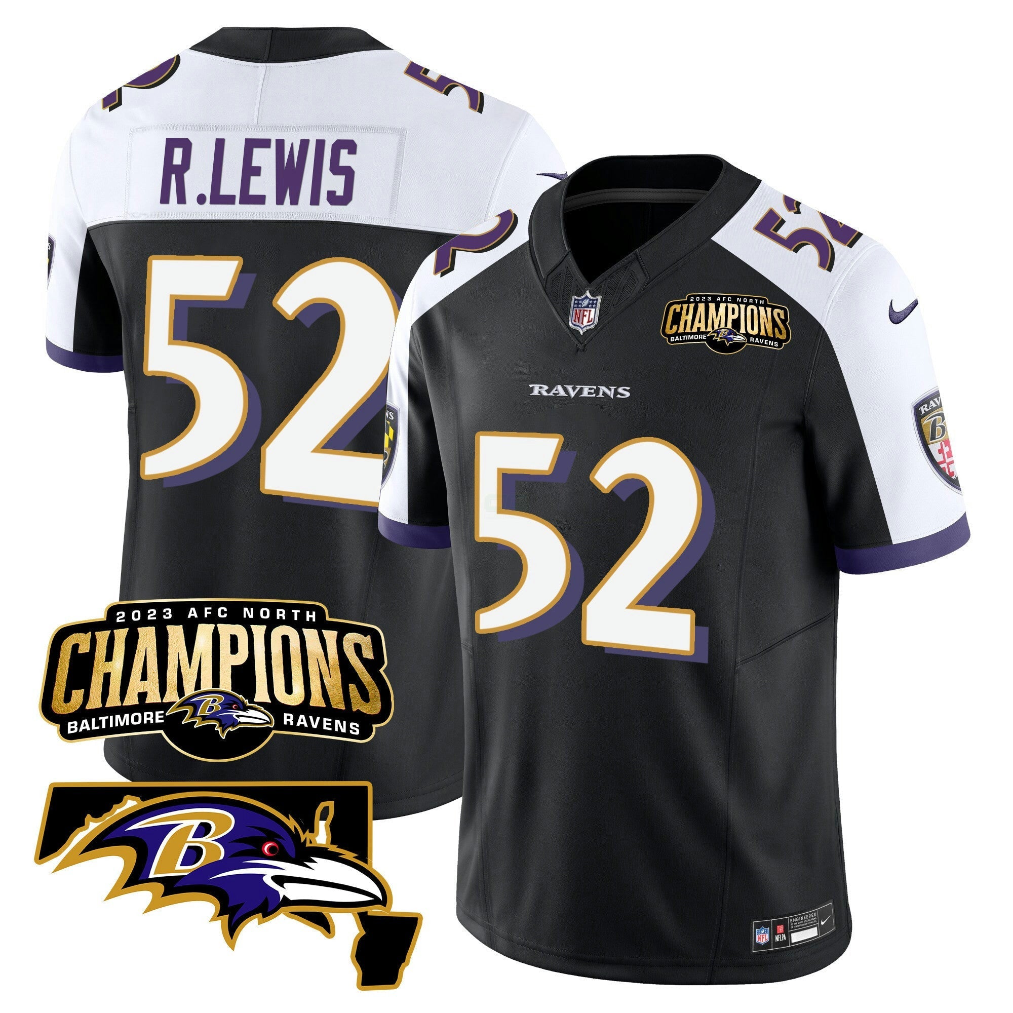 Camisa NFL Men’s 2023 AFC North Champions & Maryland Patch Vapor Jersey