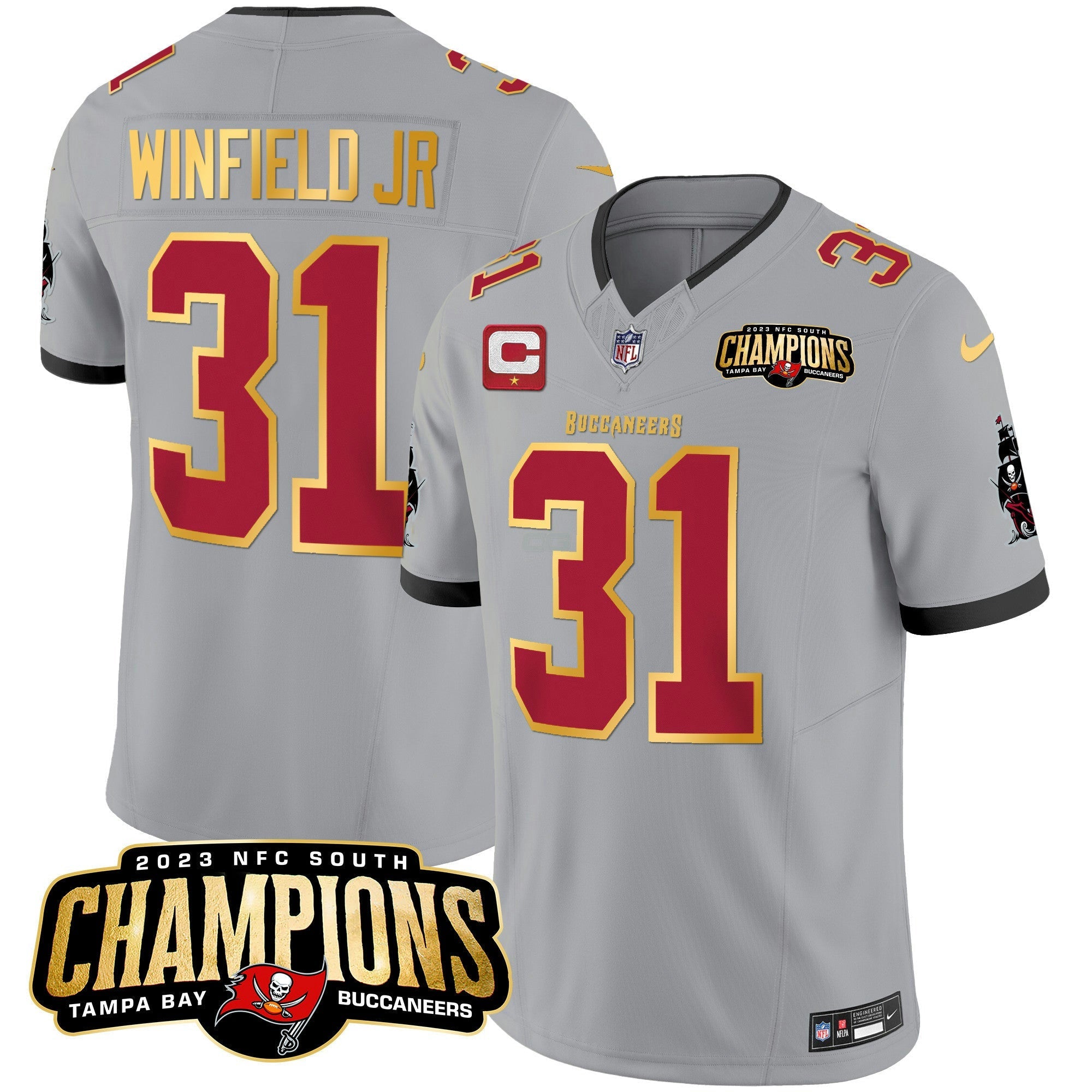 Camisa NFL Men’s 2023 NFC South Champions Patch Dourada Trim Vapor Jersey