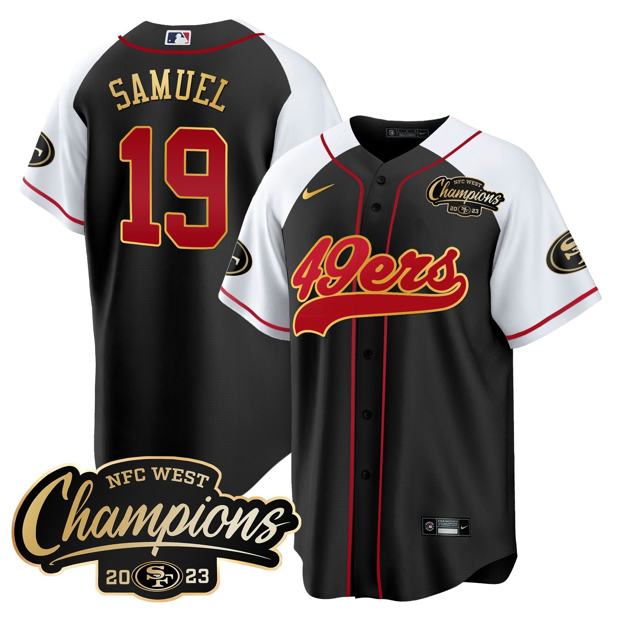 Camisa NFL Men’s 2023 NFC West Champions Baseball Gold Trim Jersey