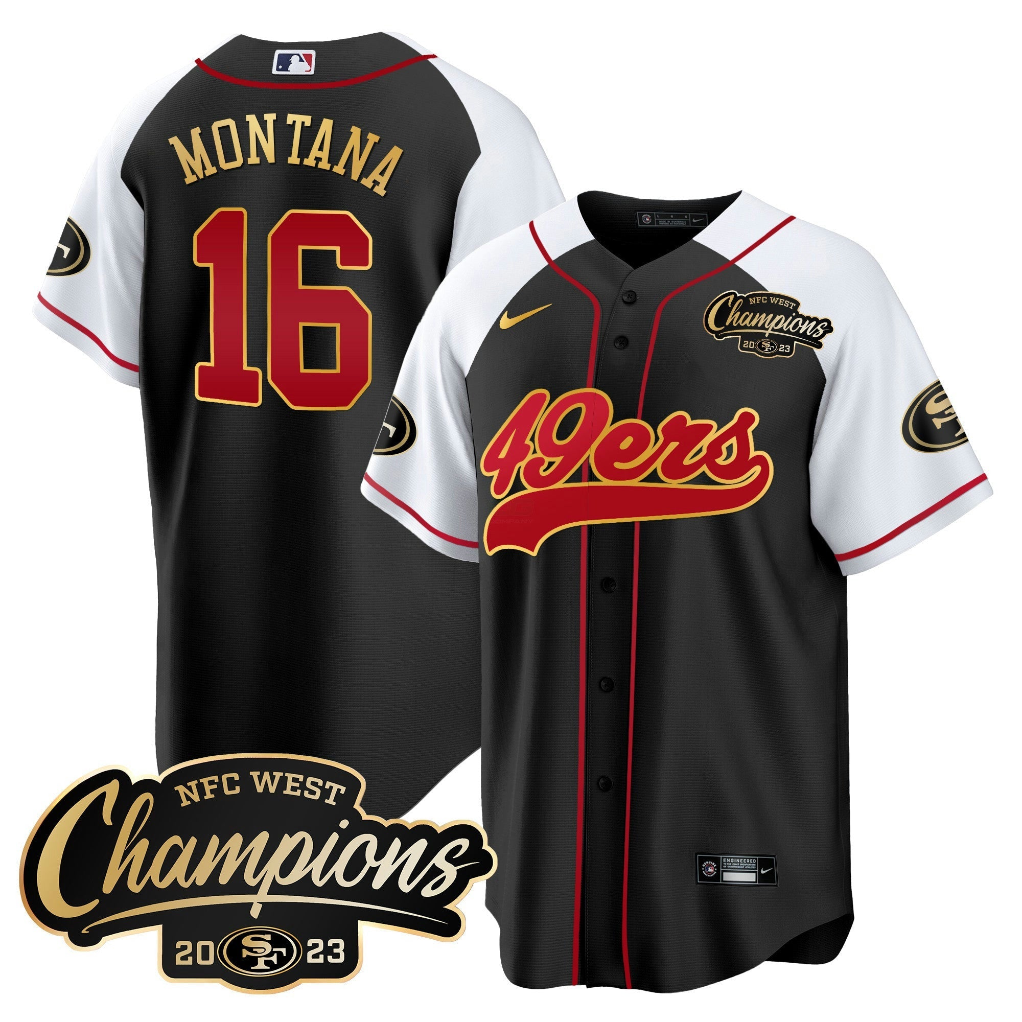 Camisa NFL Men’s 2023 NFC West Champions Baseball Gold Trim Jersey