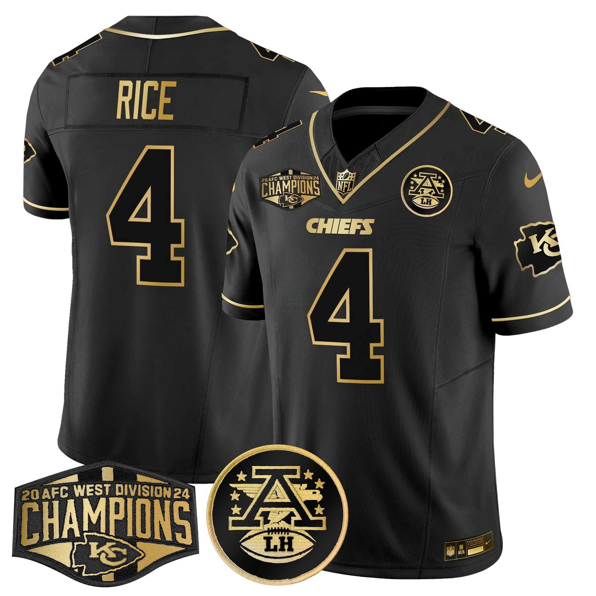 Camisa NFL Men’s 2024 AFC West Division Champions Patch Dourada Vapor Limited Jersey