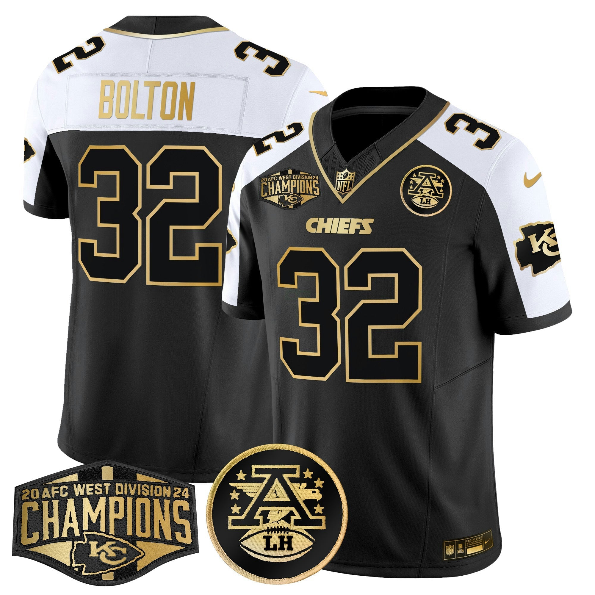 Camisa NFL Men’s 2024 AFC West Division Champions Patch Dourada Vapor Limited Jersey