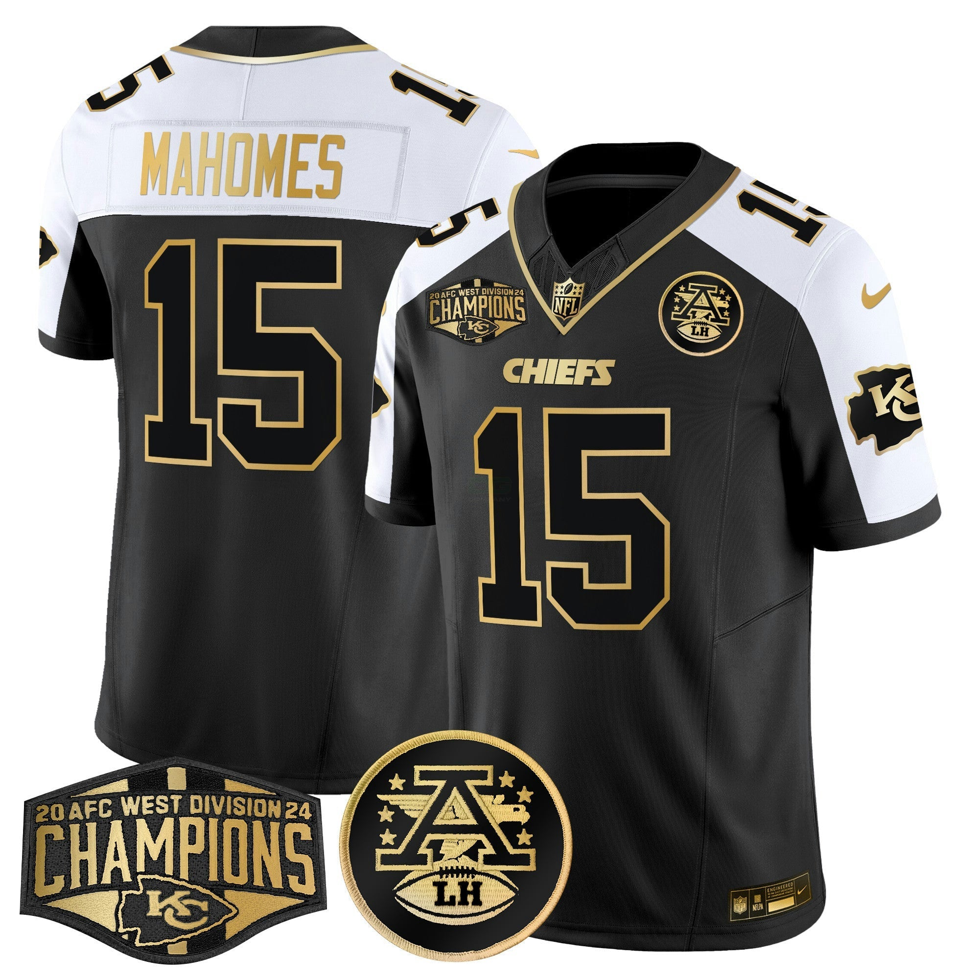 Camisa NFL Men’s 2024 AFC West Division Champions Patch Dourada Vapor Limited Jersey