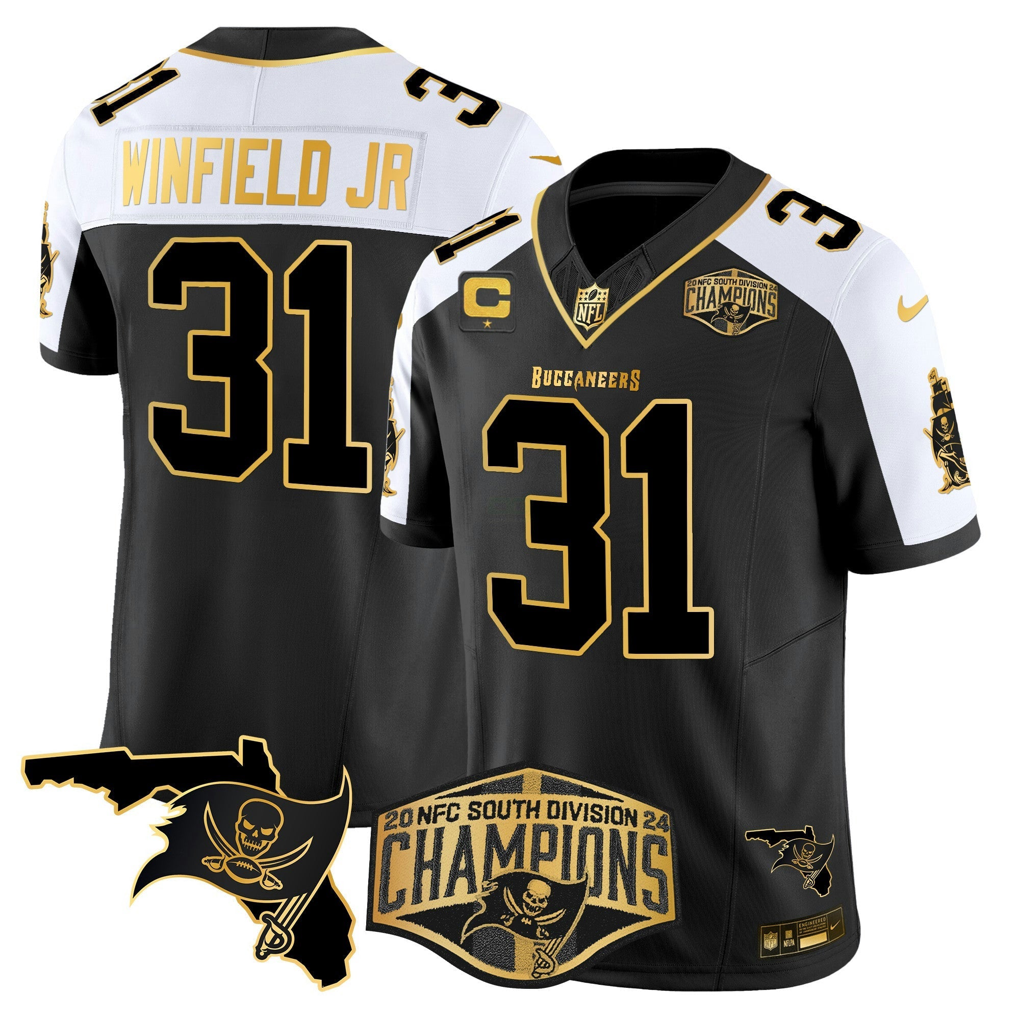 Camisa NFL Men’s 2024 NFC South Division Champions Patch Dourada Vapor Limited Jersey