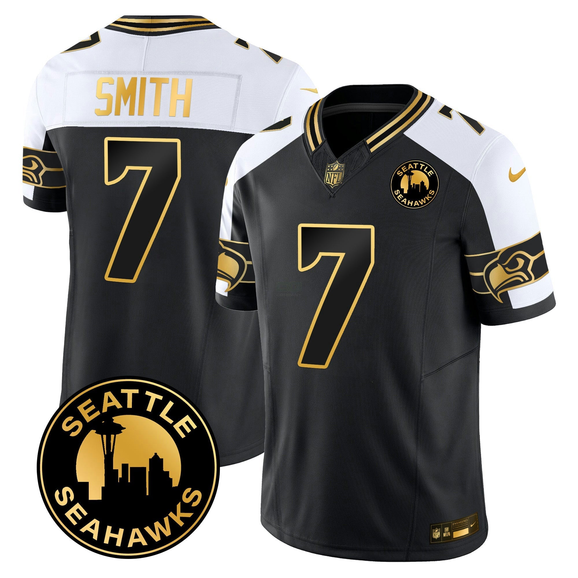 Camisa NFL Men’s 2025 Seattle City Patch Dourada Vapor Limited Jersey