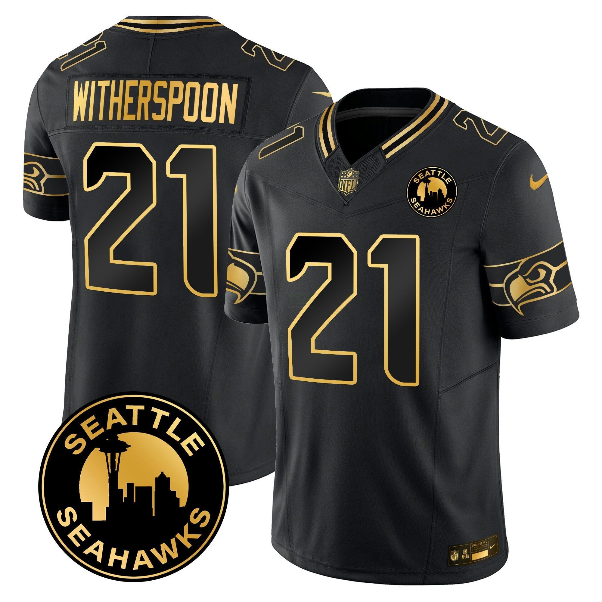 Camisa NFL Men’s 2025 Seattle City Patch Dourada Vapor Limited Jersey