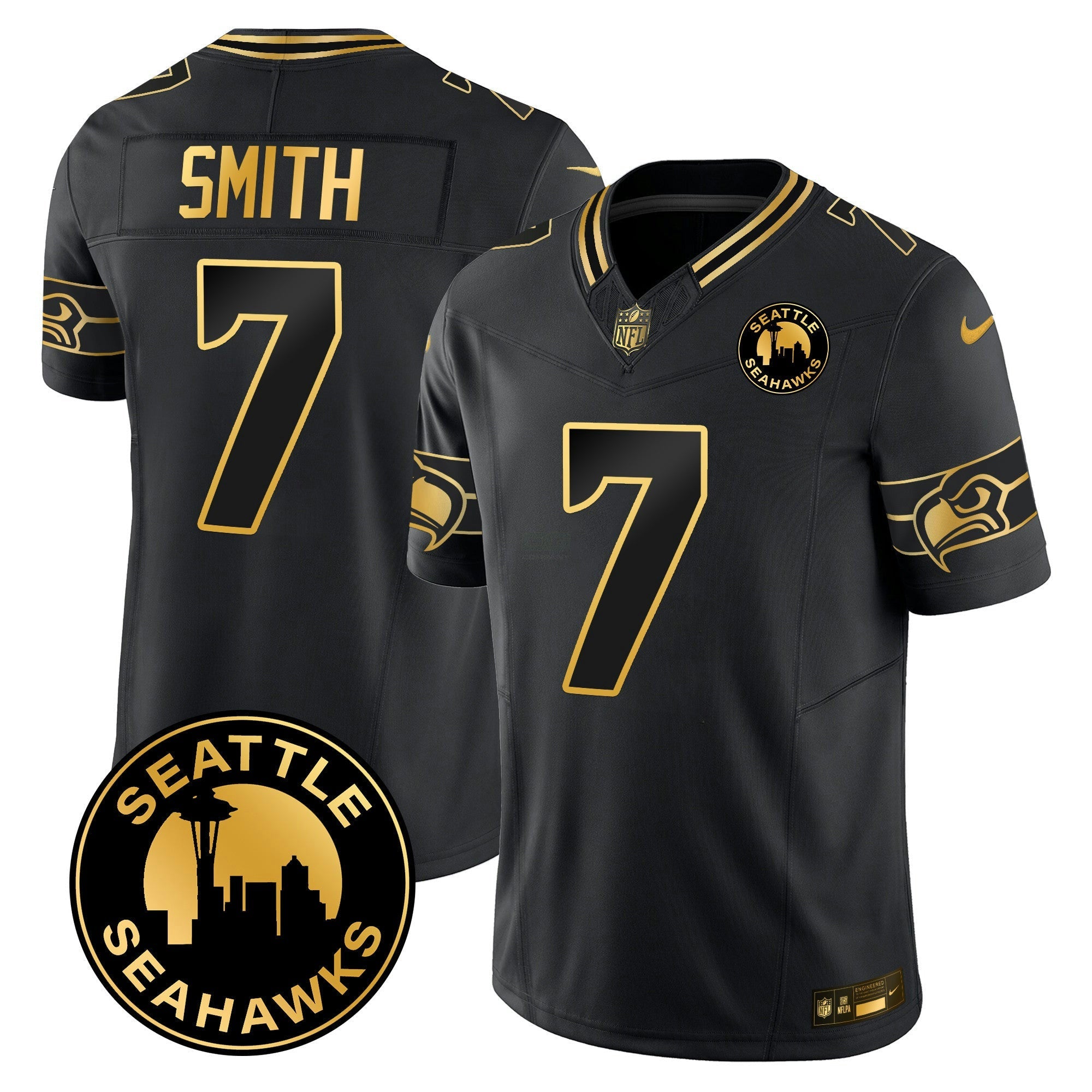 Camisa NFL Men’s 2025 Seattle City Patch Dourada Vapor Limited Jersey