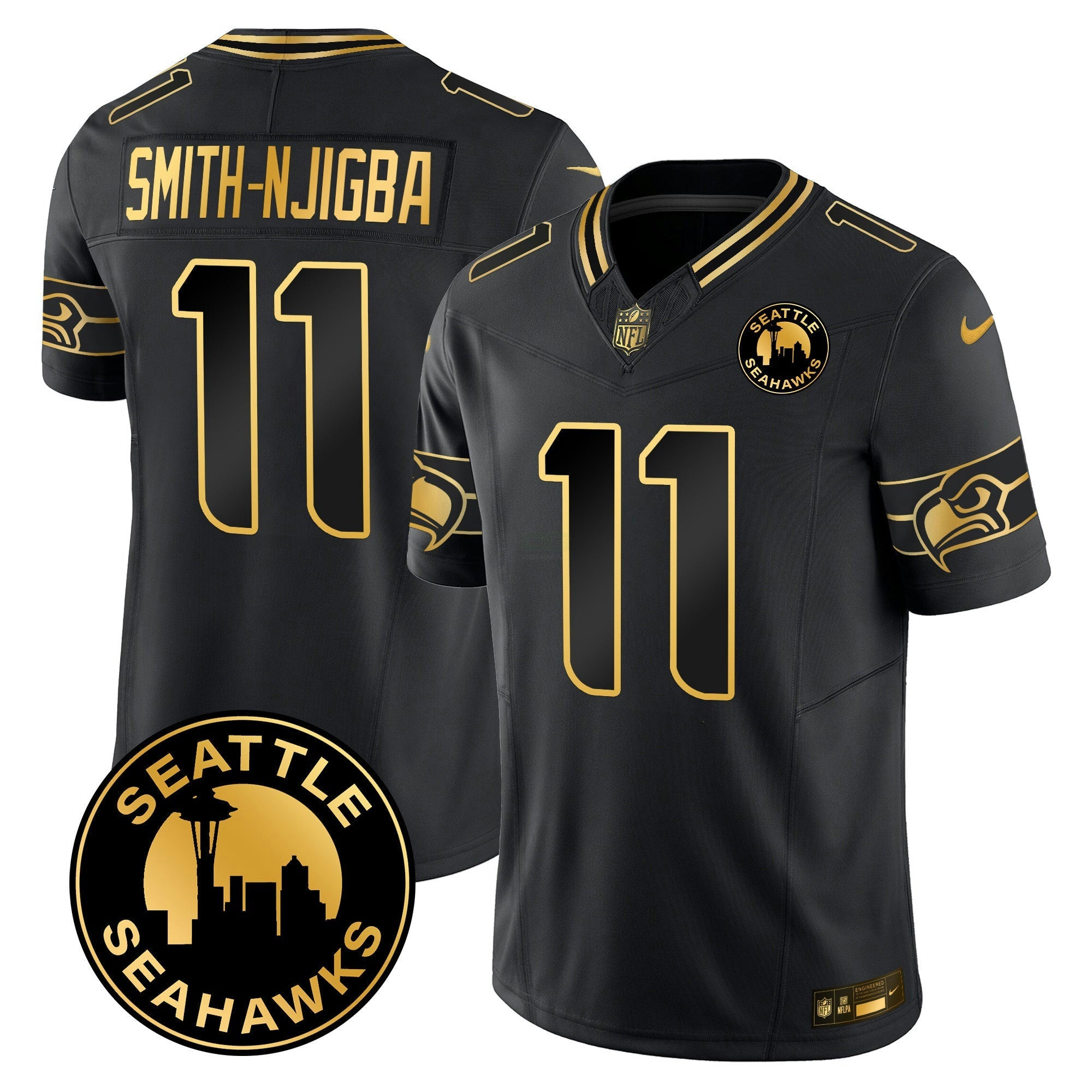 Camisa NFL Men’s 2025 Seattle City Patch Dourada Vapor Limited Jersey