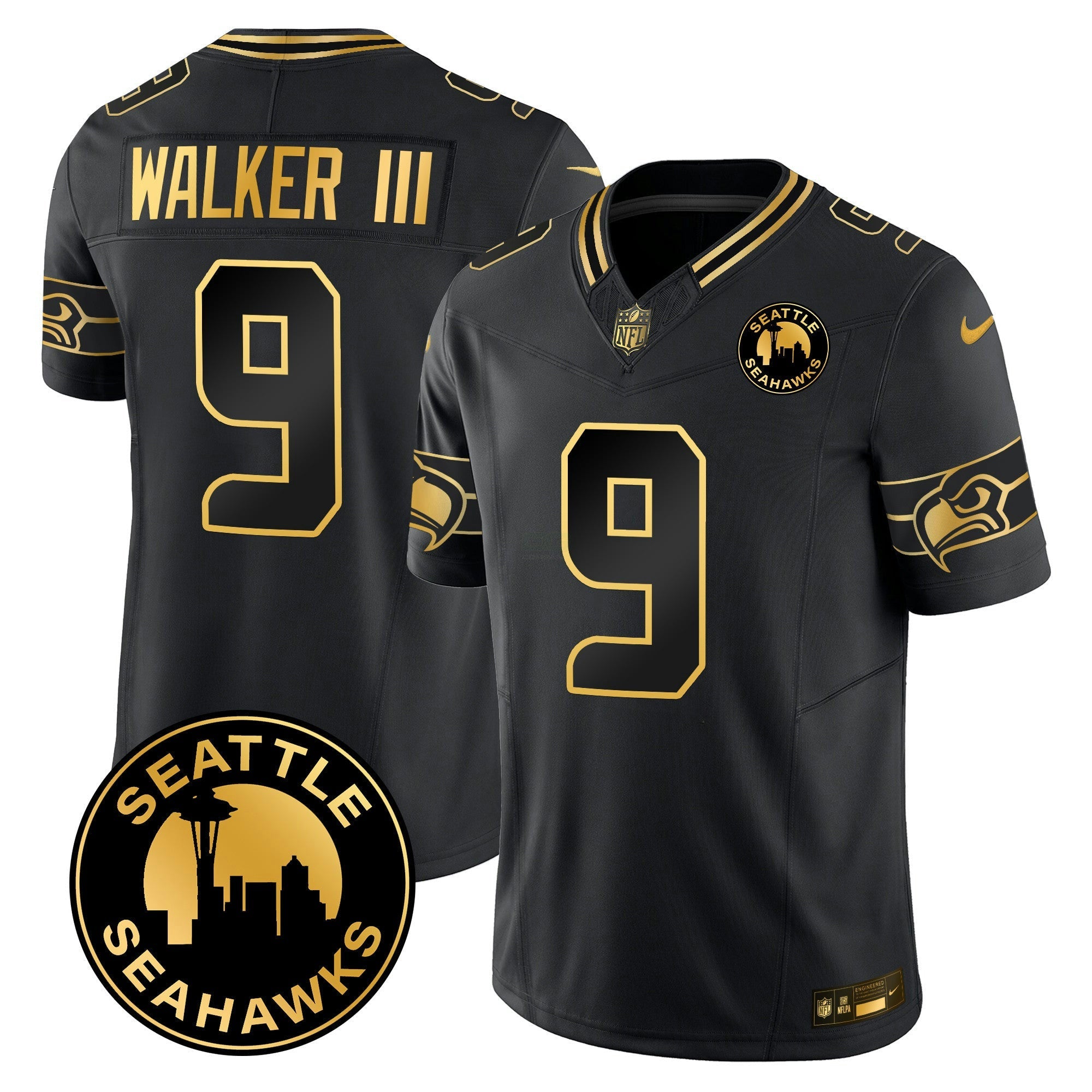 Camisa NFL Men’s 2025 Seattle City Patch Dourada Vapor Limited Jersey