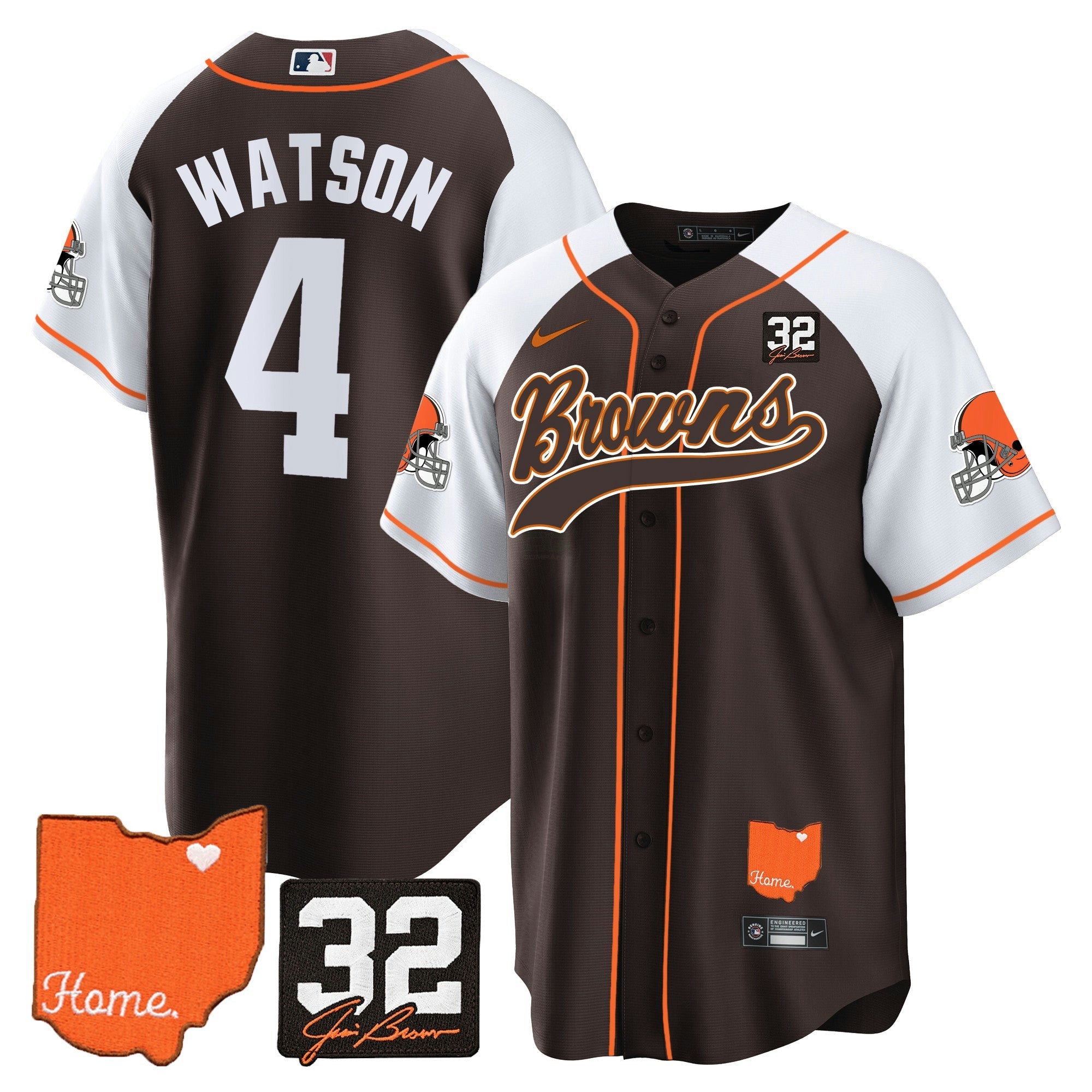 Camisa NFL Men’s #32 Jim Brown Memorial & Home Patch Jersey
