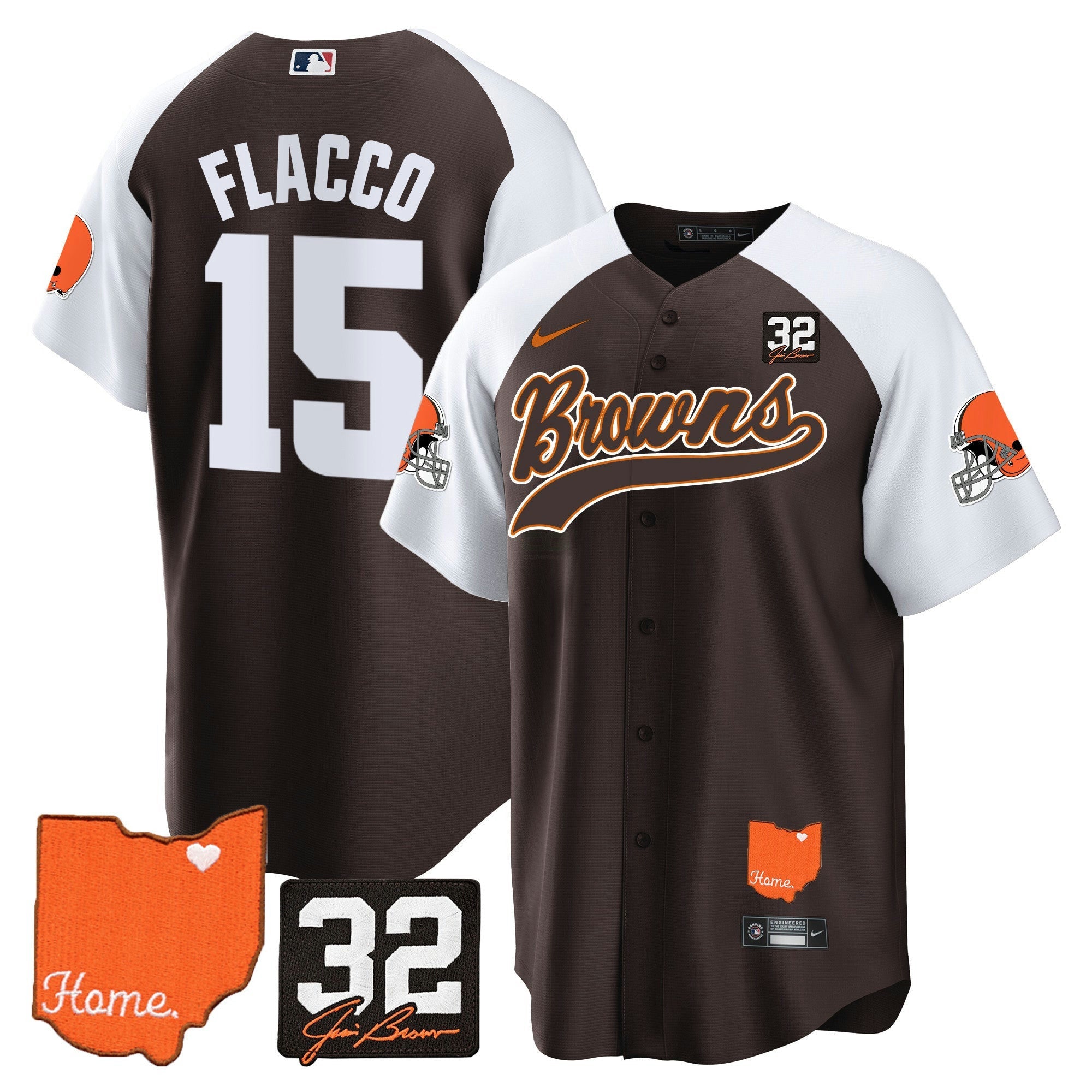 Camisa NFL Men’s #32 Jim Brown Memorial & Home Patch Jersey