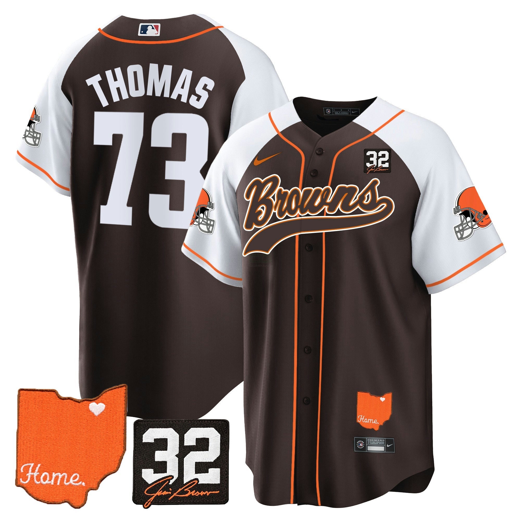 Camisa NFL Men’s #32 Jim Brown Memorial & Home Patch Jersey