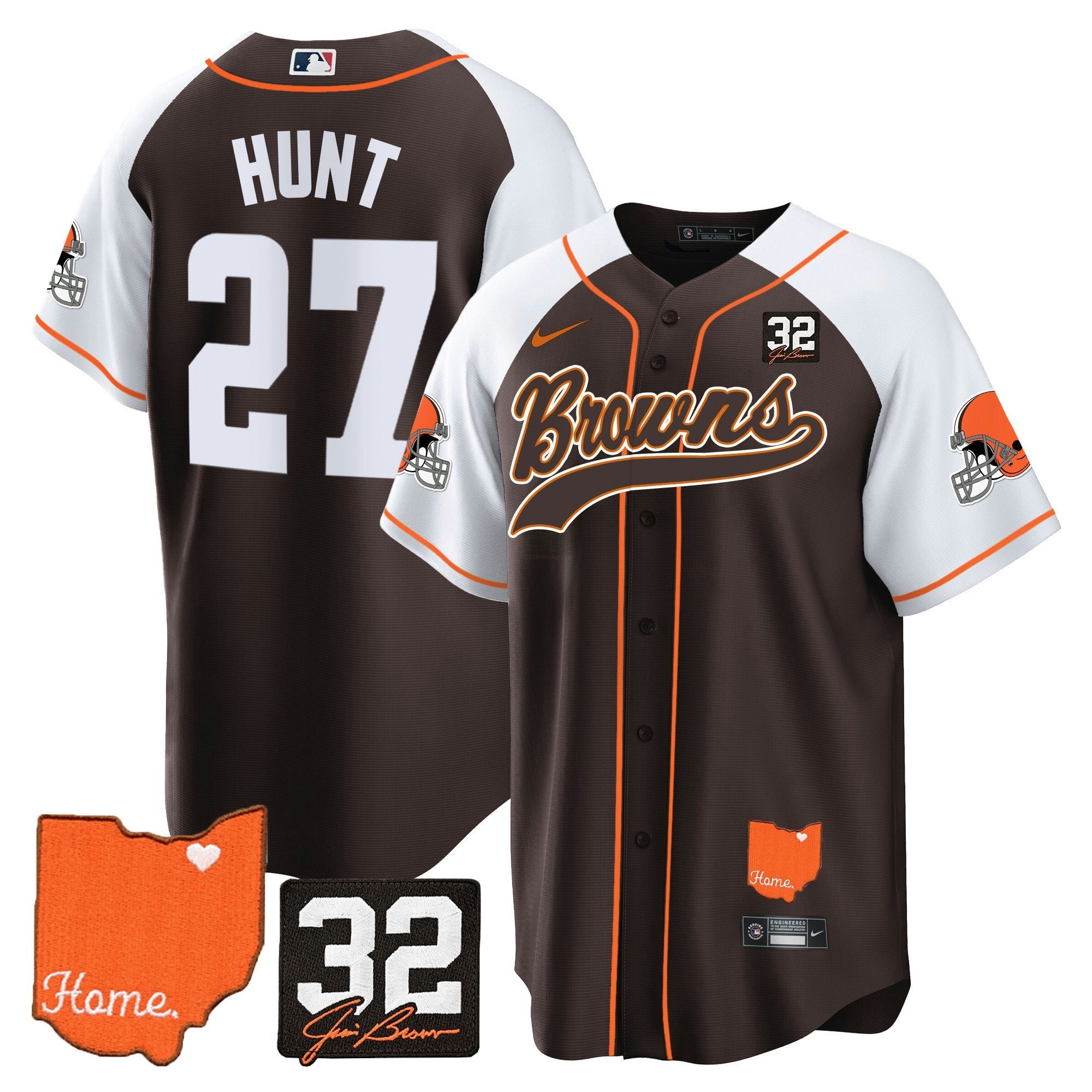 Camisa NFL Men’s #32 Jim Brown Memorial & Home Patch Jersey