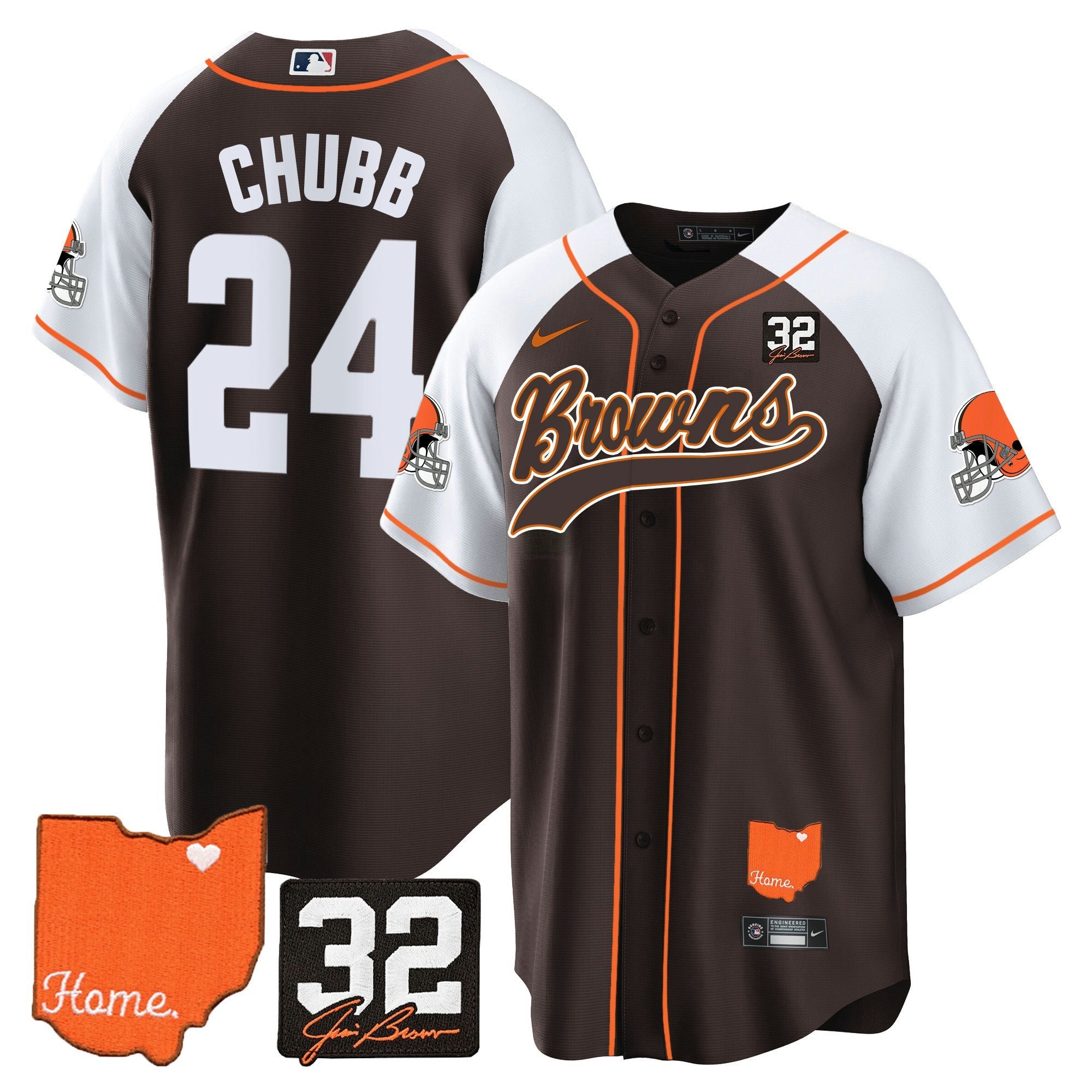 Camisa NFL Men’s #32 Jim Brown Memorial & Home Patch Jersey