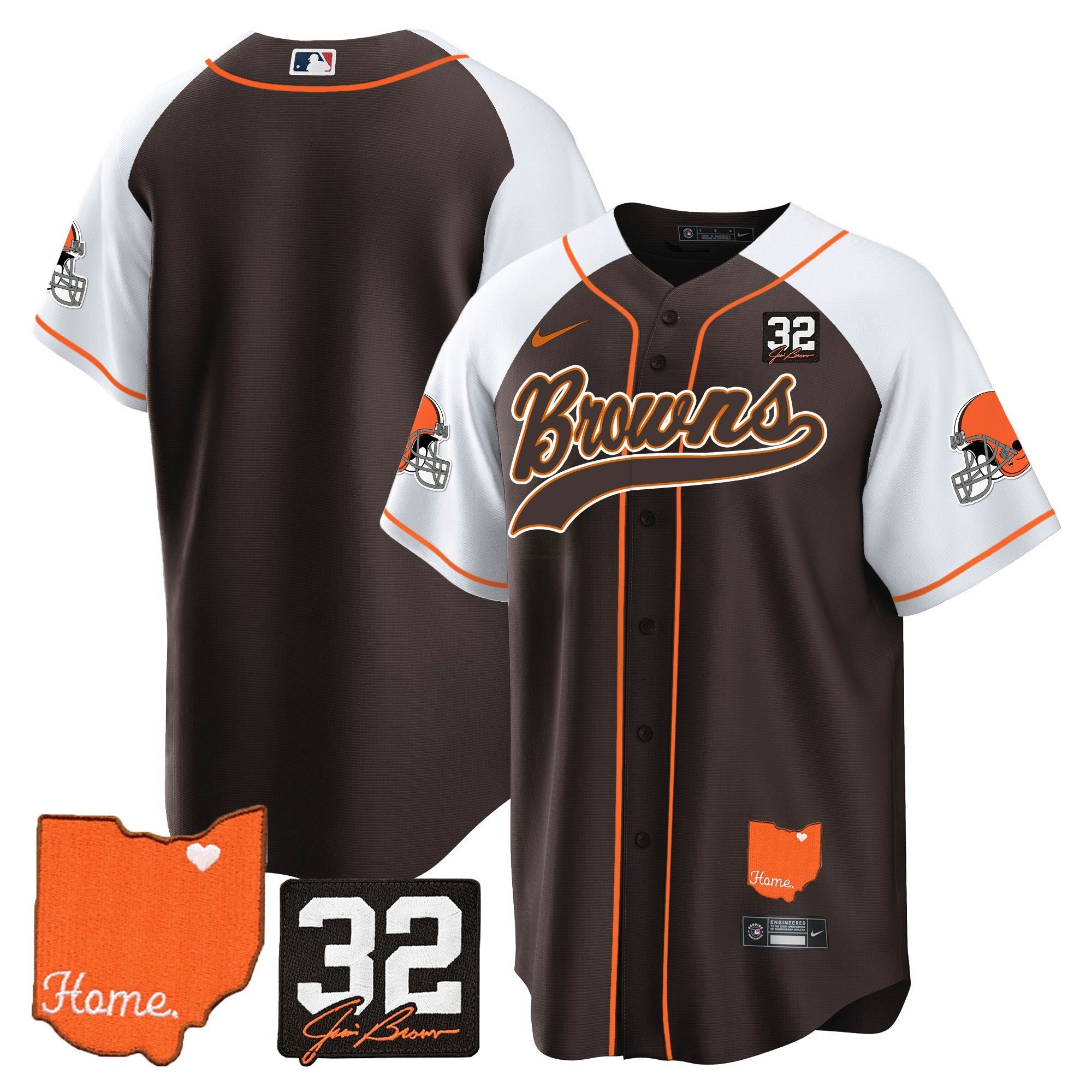 Camisa NFL Men’s #32 Jim Brown Memorial & Home Patch Jersey