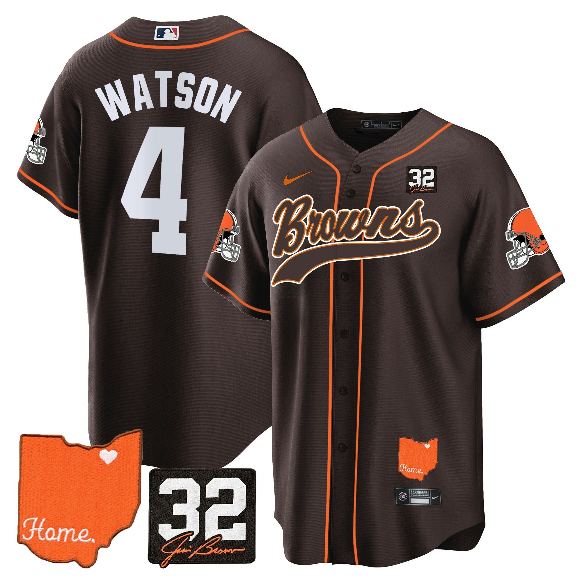 Camisa NFL Men’s #32 Jim Brown Memorial & Home Patch Jersey