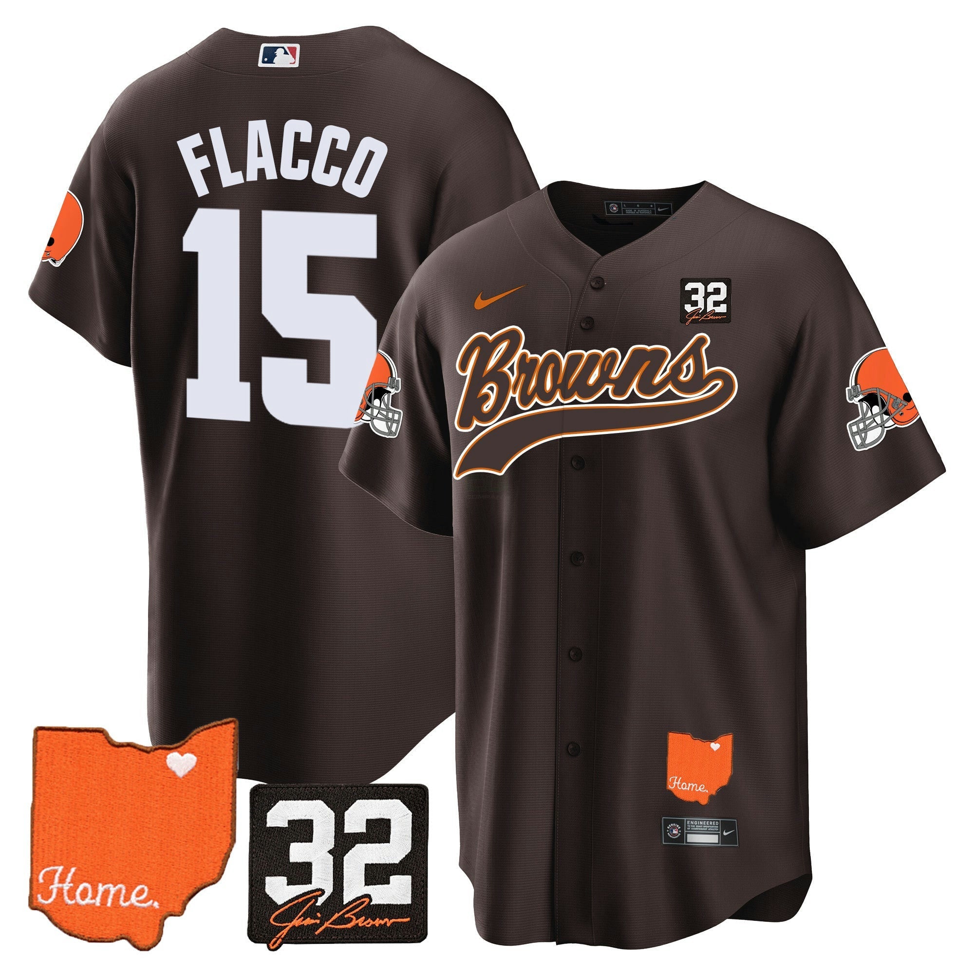 Camisa NFL Men’s #32 Jim Brown Memorial & Home Patch Jersey