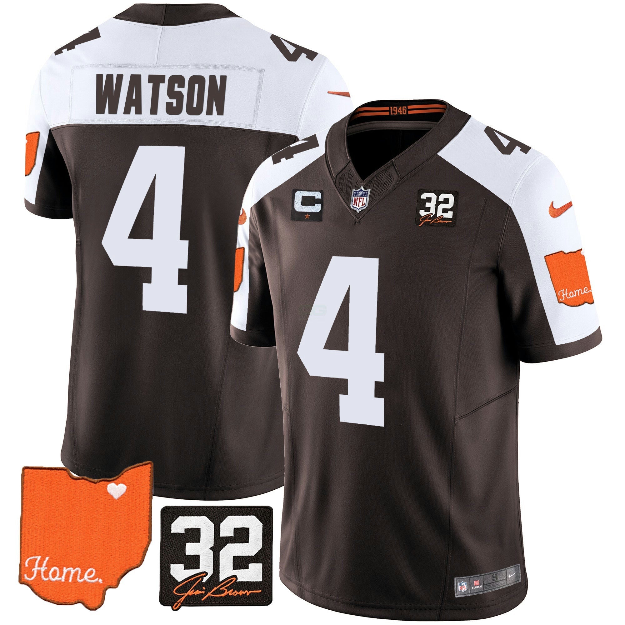 Camisa NFL Men’s #32 Jim Brown Memorial & Home Patch Jersey V2