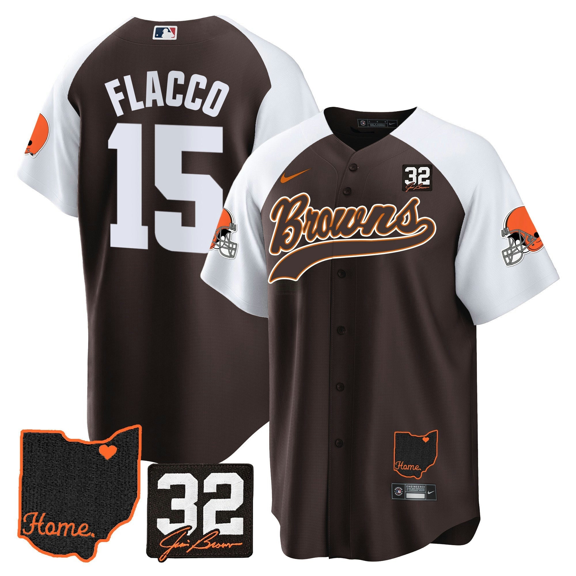 Camisa NFL Men’s #32 Jim Brown Memorial & Home Patch Jersey V2