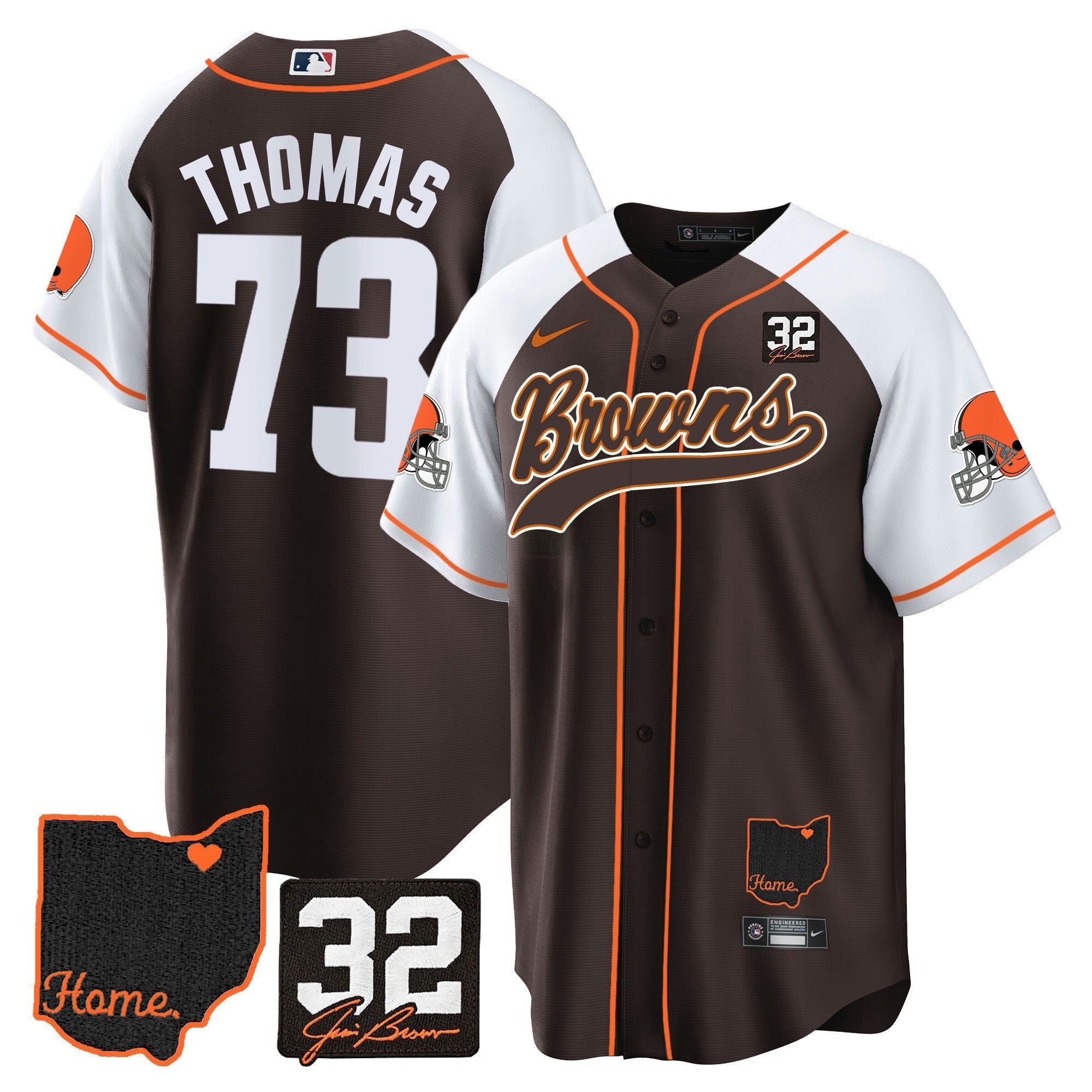 Camisa NFL Men’s #32 Jim Brown Memorial & Home Patch Jersey V2