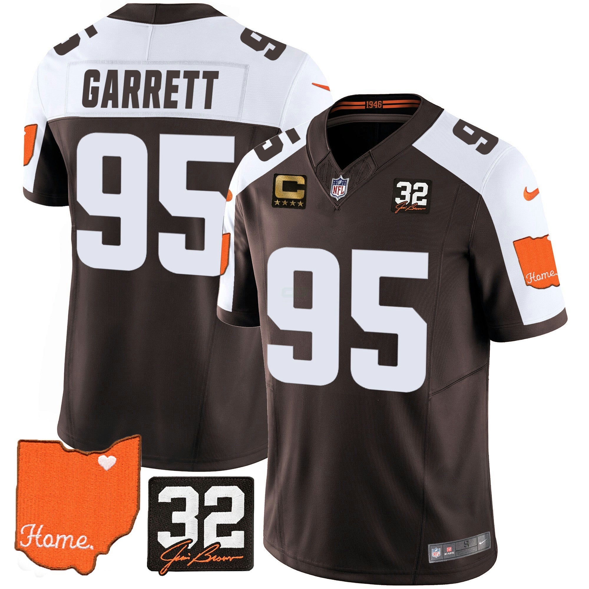 Camisa NFL Men’s #32 Jim Brown Memorial & Home Patch Jersey V2