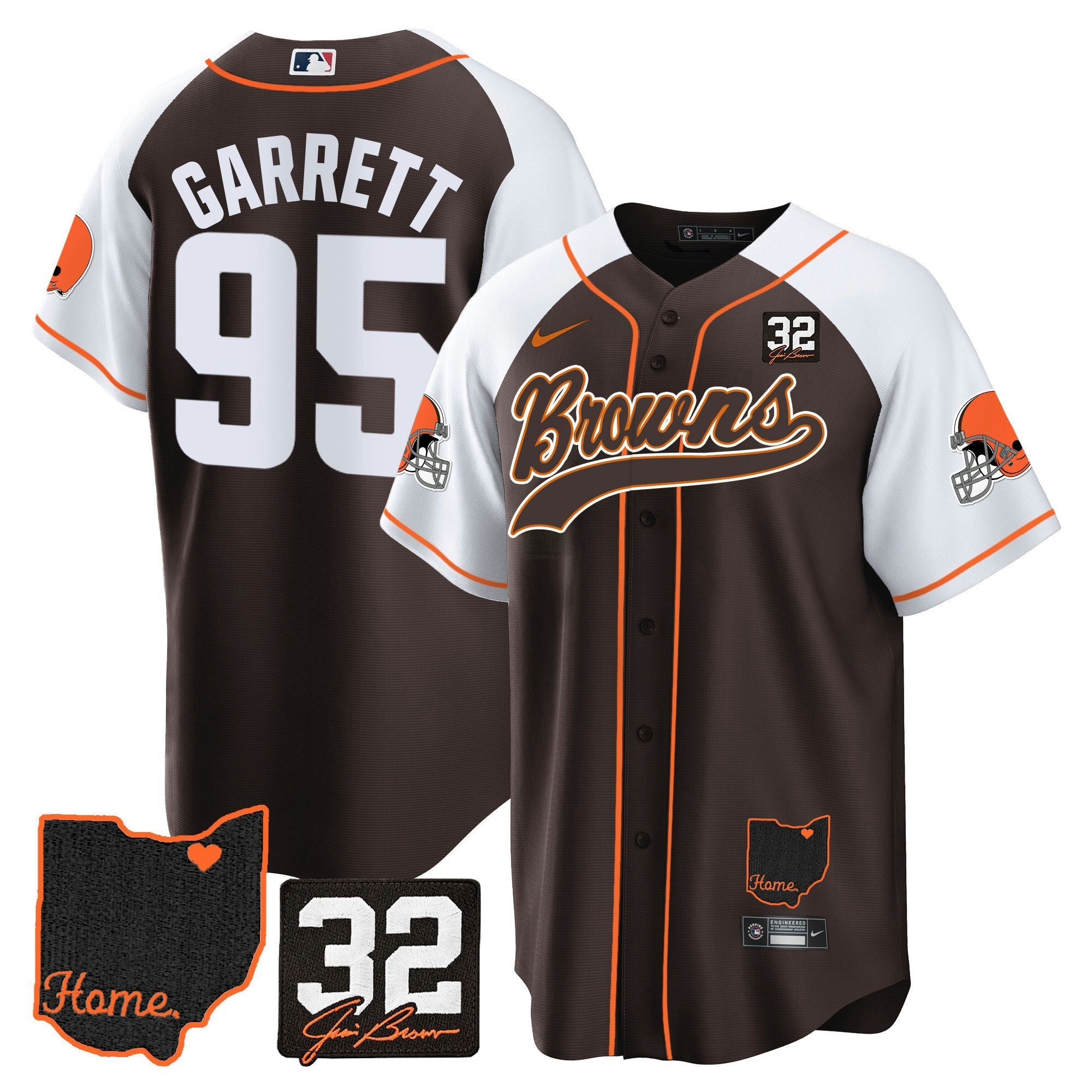 Camisa NFL Men’s #32 Jim Brown Memorial & Home Patch Jersey V2