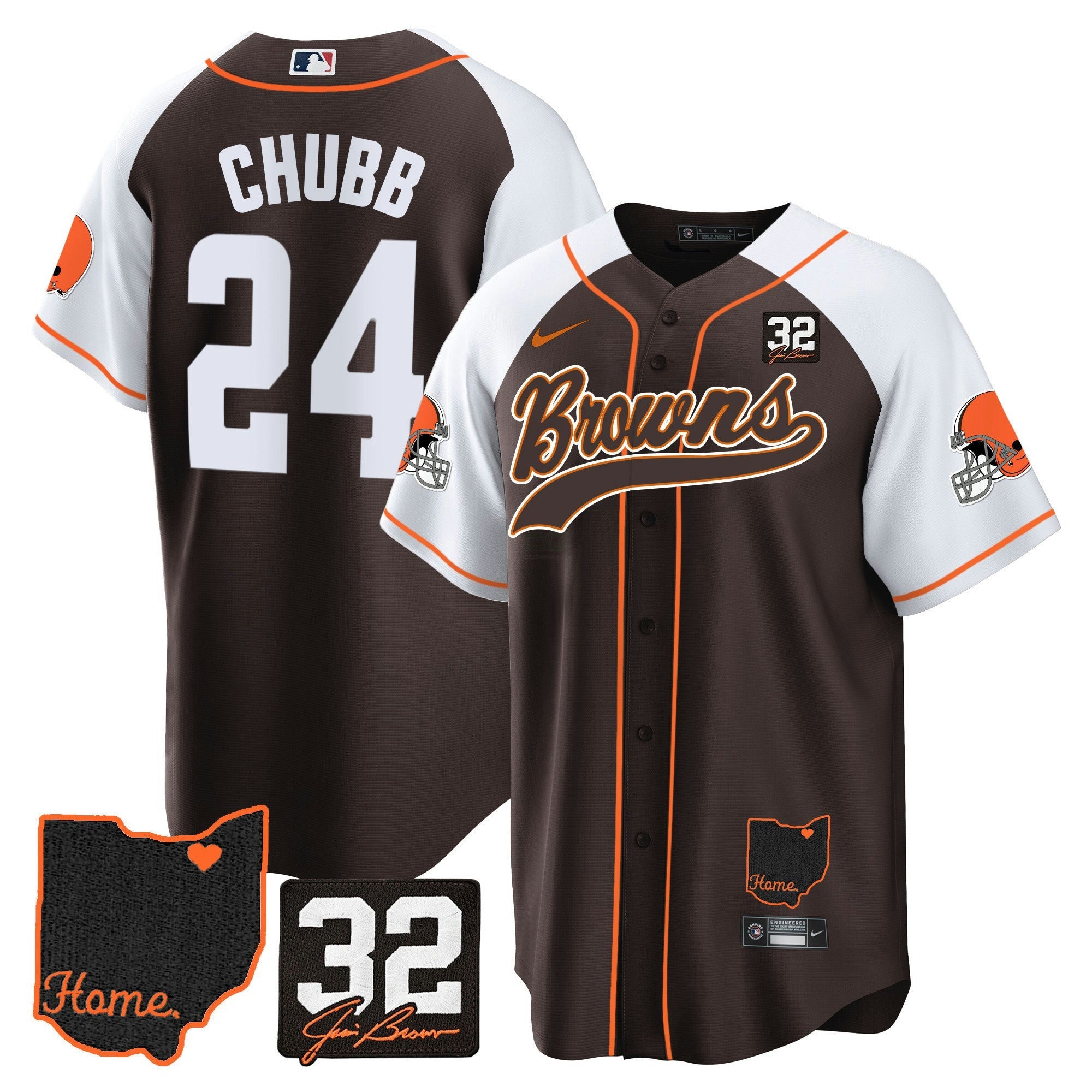 Camisa NFL Men’s #32 Jim Brown Memorial & Home Patch Jersey V2