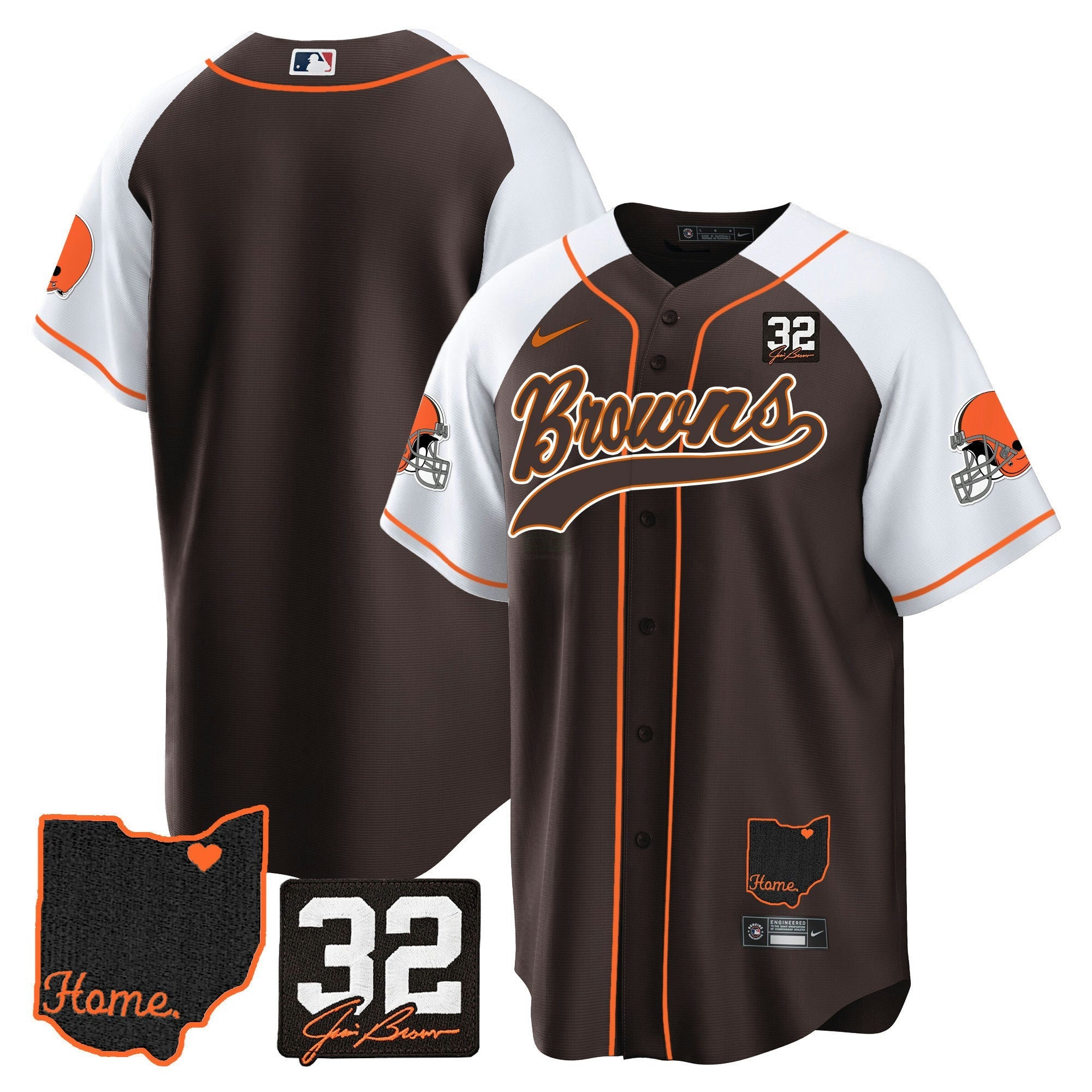 Camisa NFL Men’s #32 Jim Brown Memorial & Home Patch Jersey V2