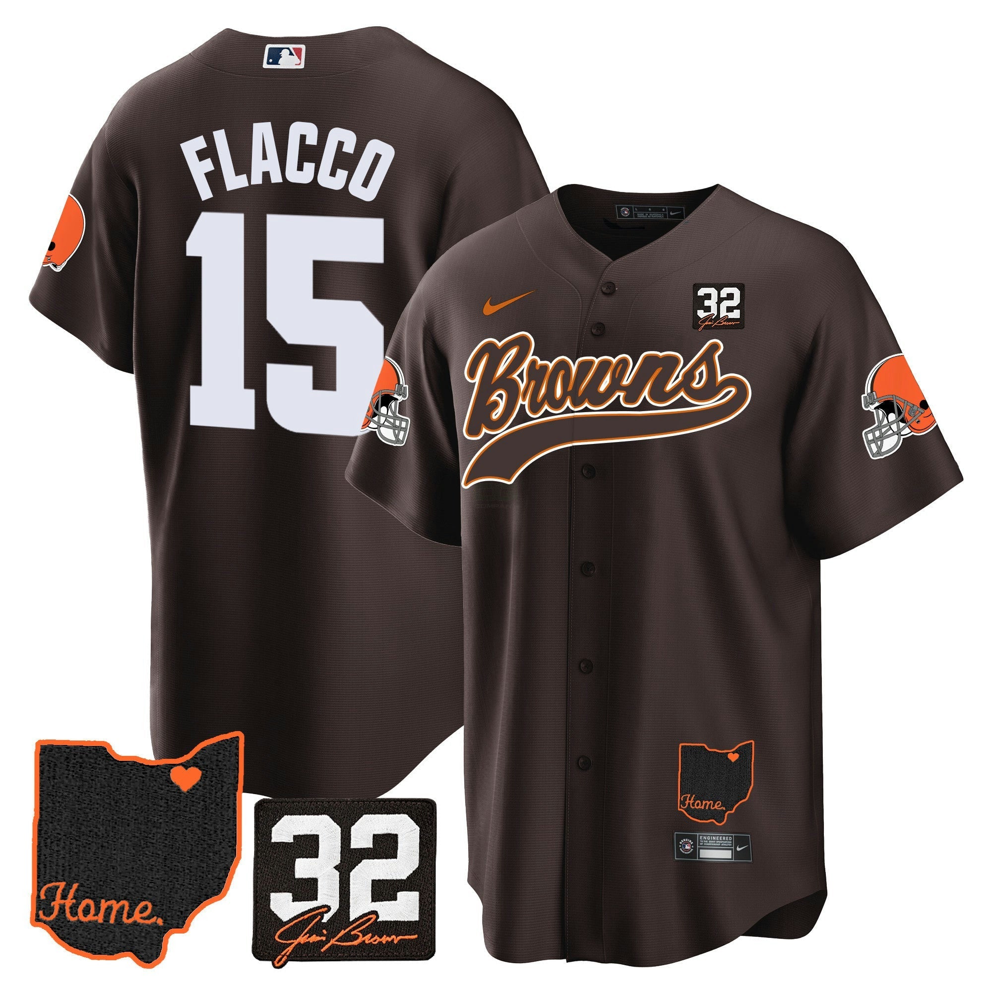 Camisa NFL Men’s #32 Jim Brown Memorial & Home Patch Jersey V2