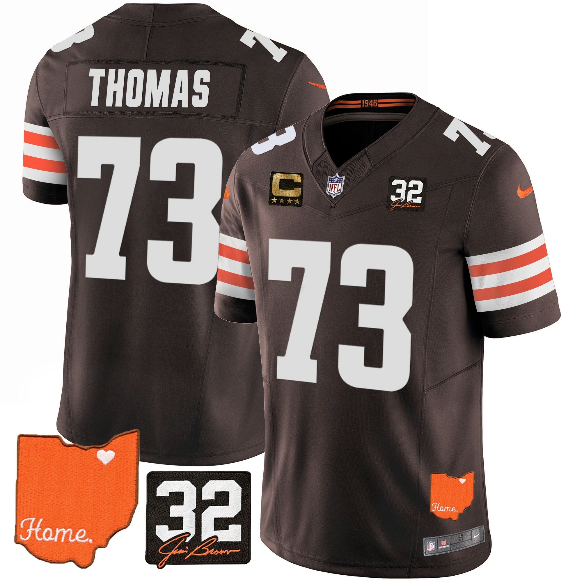 Camisa NFL Men’s #32 Jim Brown Memorial & Home Patch Jersey V2