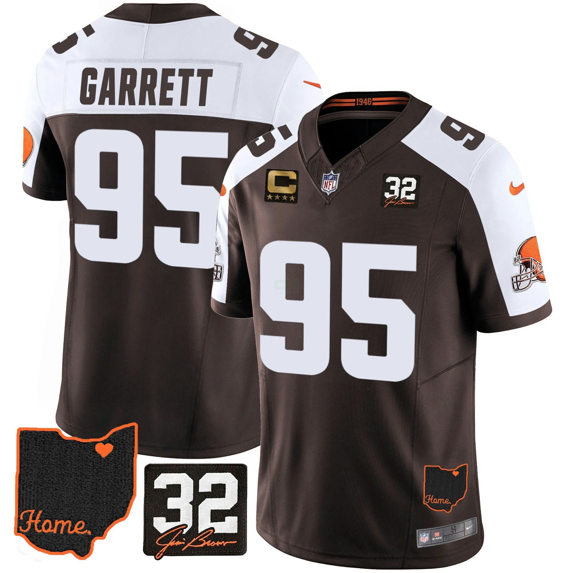 Camisa NFL Men’s #32 Jim Brown Memorial & Home Patch Jersey V3