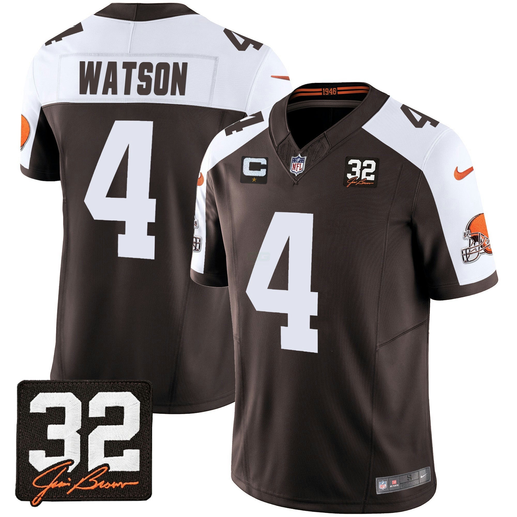Camisa NFL Men’s #32 Jim Brown Memorial Patch Jersey