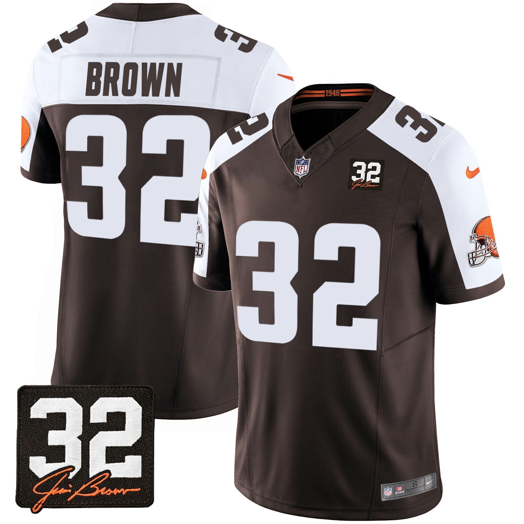 Camisa NFL Men’s #32 Jim Brown Memorial Patch Jersey