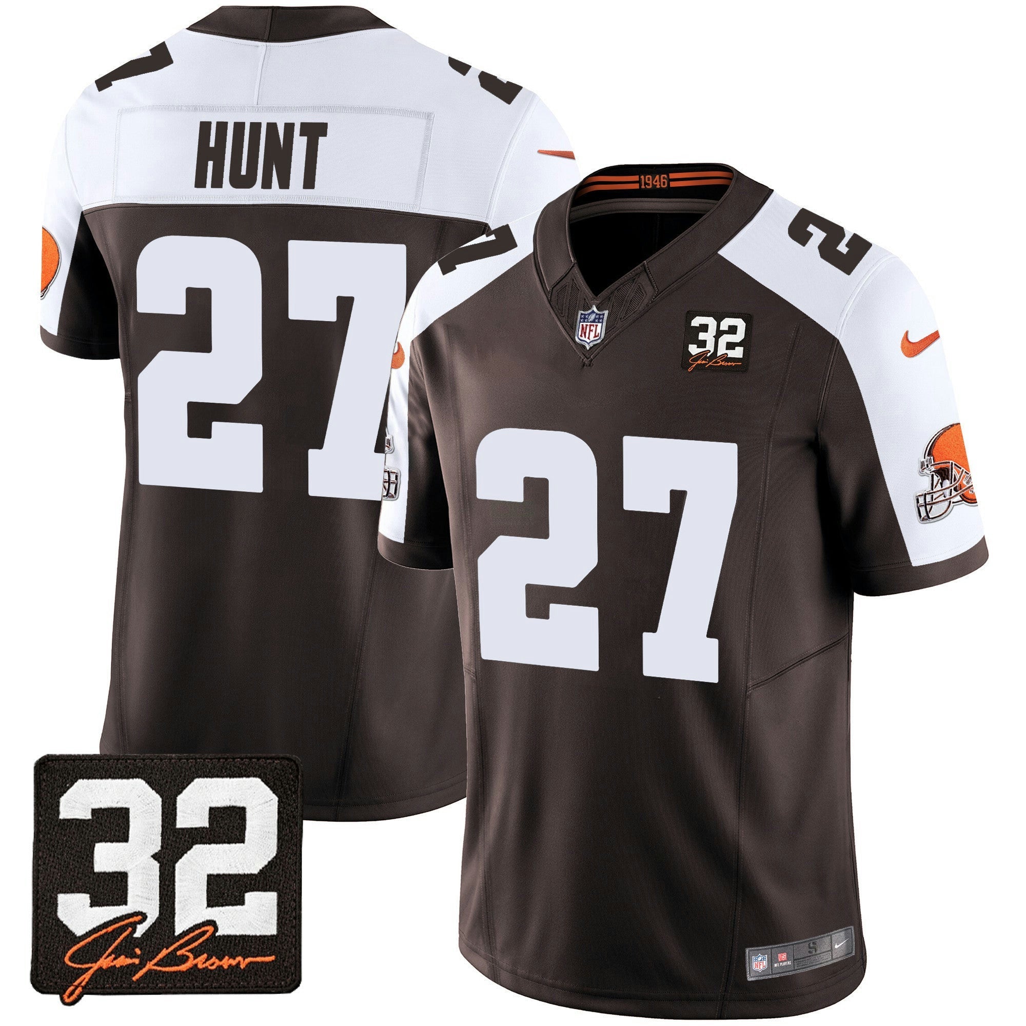 Camisa NFL Men’s #32 Jim Brown Memorial Patch Jersey